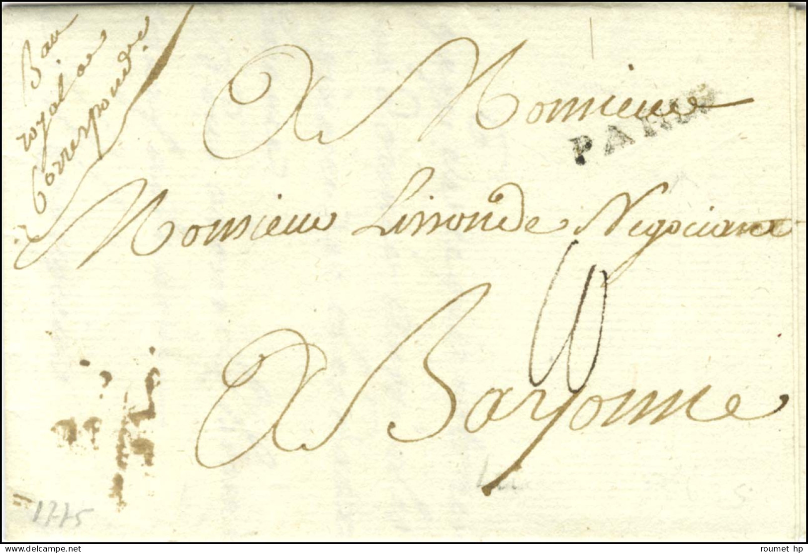 '' Bau Royal De Correspondance '' + PAROO (S N° 9082a) Sur Lettre Avec Texte Daté Du 2 Octobre 1775 Pour Bayonne. - TB / - Zonder Classificatie