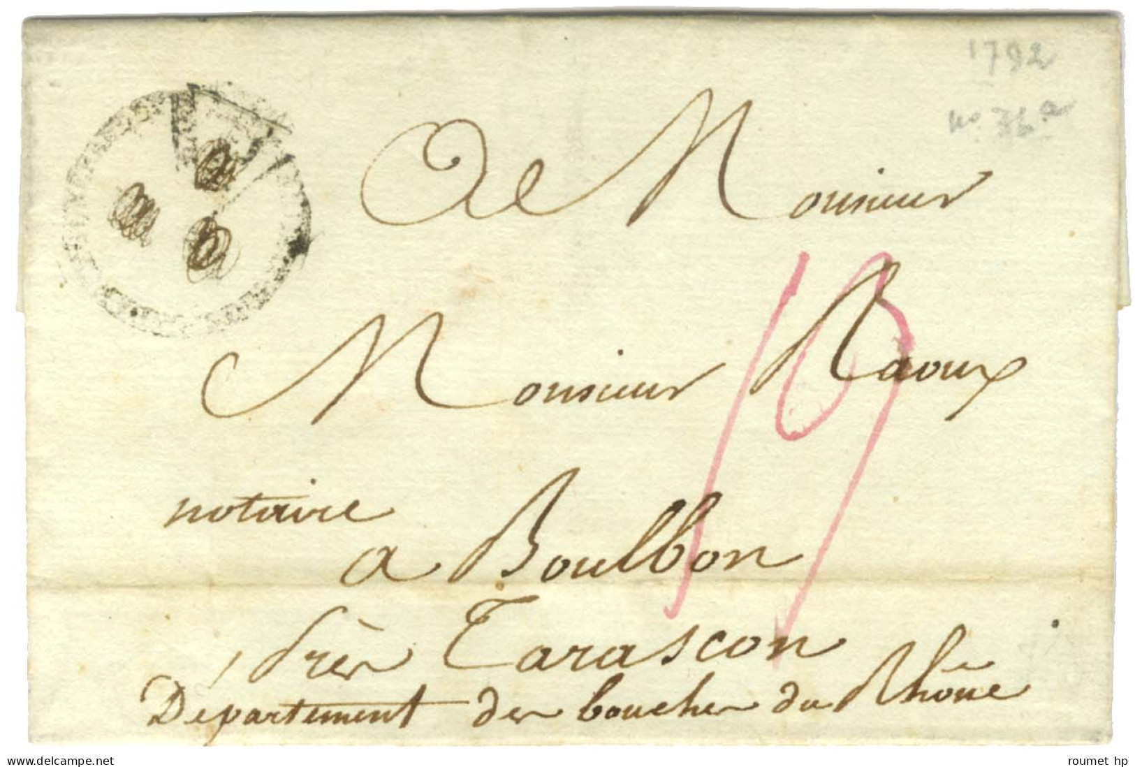 Marque Postale Ornée Fleurs De Lys Rayées Plume Pour Cause Révolutionnaire BUREAU ROYAL DE CORRESPONDANCE GENERALE (S N° - Unclassified