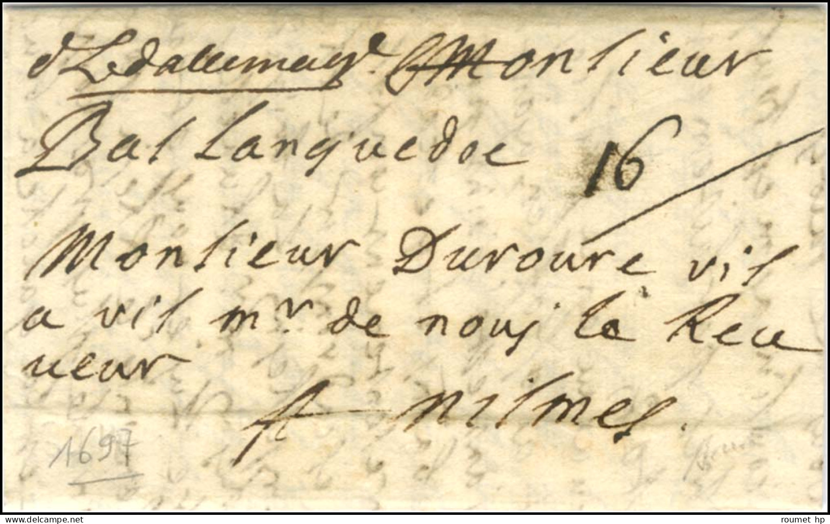 '' D L D'allemagne '' (LA N° 10) Sur Lettre Avec Texte Daté '' Au Camp Doquerleheim 28 Juin 1697 '' Pour Nîmes. - TB / S - Sellos De La Armada (antes De 1900)