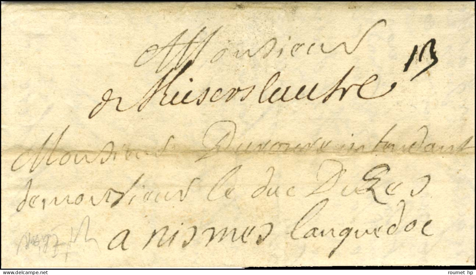 '' De Rieserslautern '' Sur Lettre Avec Texte Daté Du 26 Octobre 1697 Pour Nîmes. - TB / SUP. - R. - Armeestempel (vor 1900)