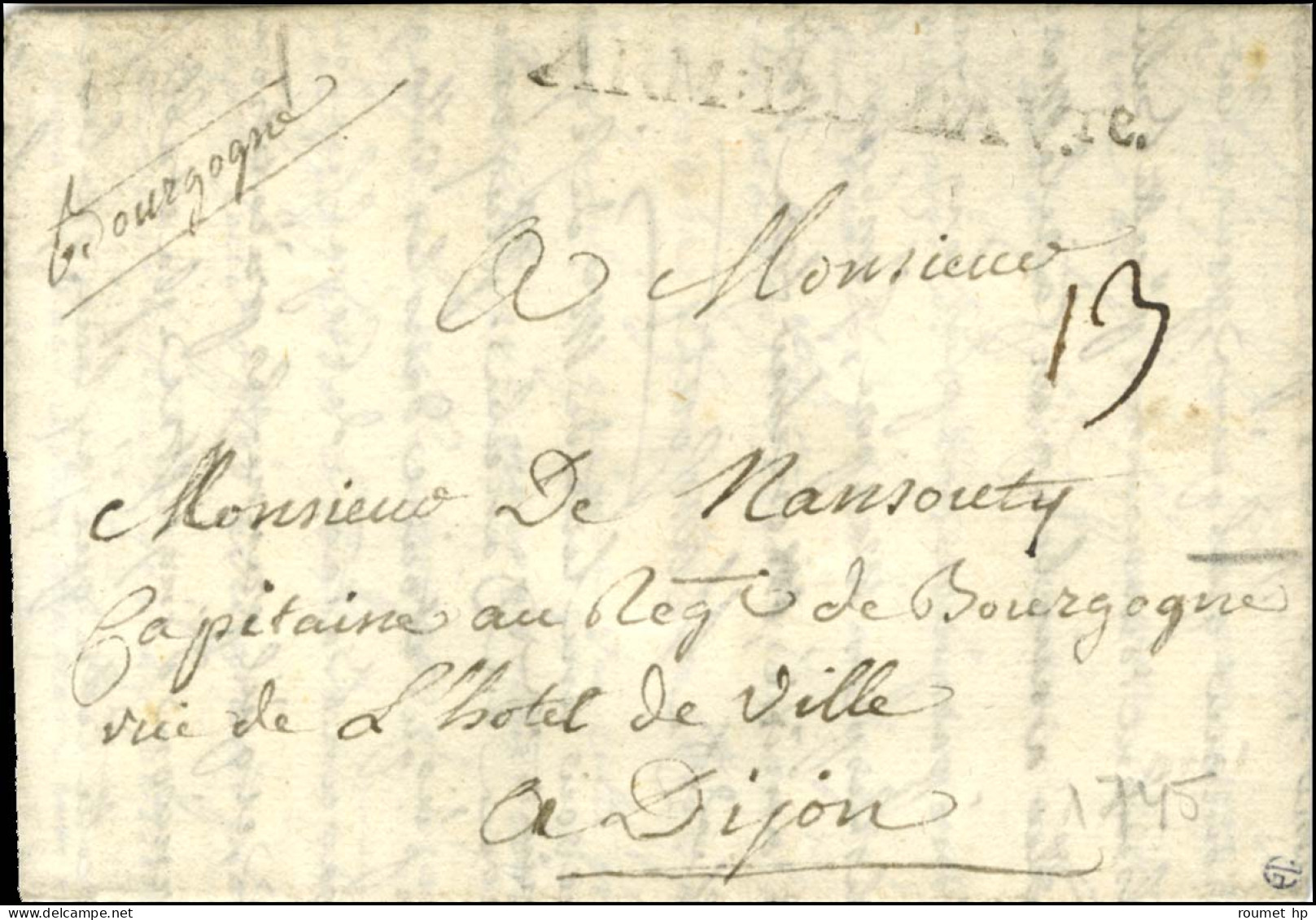 ARM:DE BAVre (SA N° 10) Sur Lettre Avec Texte Daté 1745 Pour Dijon. - TB. - R. - Legerstempels (voor 1900)