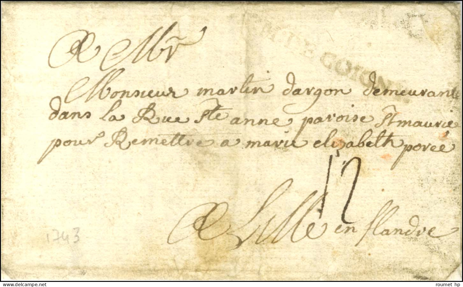 ARM DE COIGNY (SA N° 17) Sur Lettre Avec Texte Daté Du 8 Novembre 1743 Pour Lille. - TB. - RR. - Marques D'armée (avant 1900)