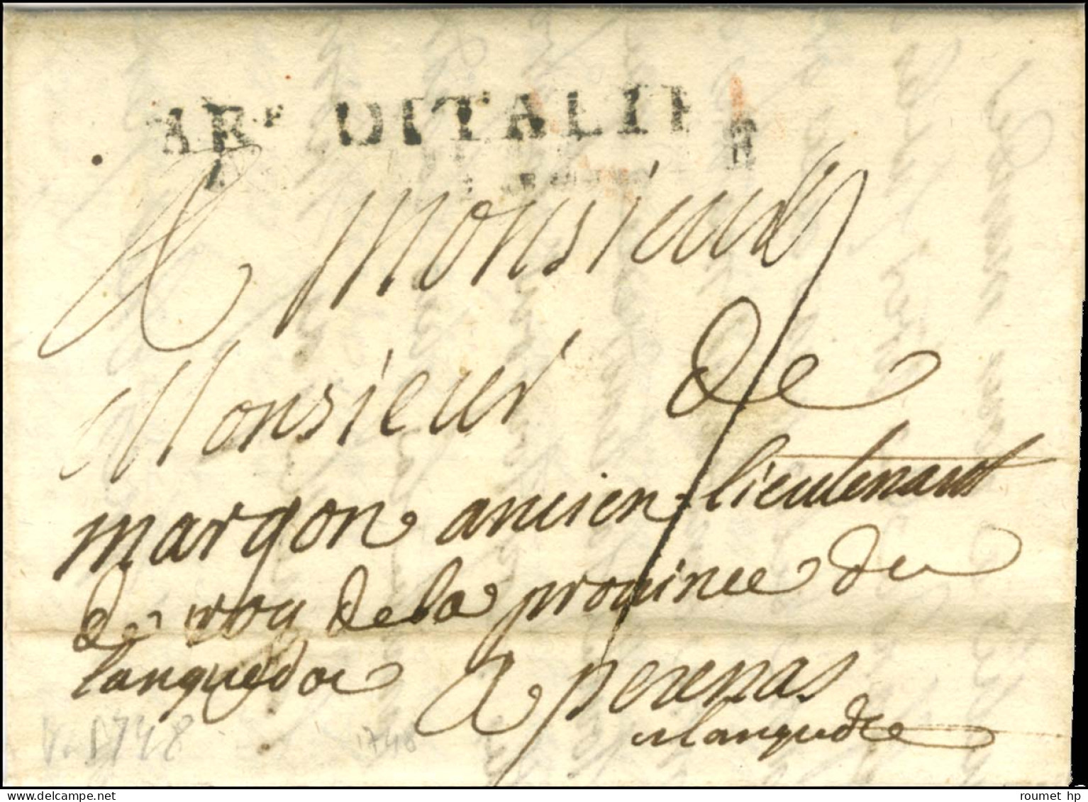 ARe D'ITALIE (SA N° 30) Sur Lettre Avec Texte Daté '' Au Camp Du Vallon De Latte Le 13 Juin 1748 '' Pour Pézenas. - TB / - Legerstempels (voor 1900)
