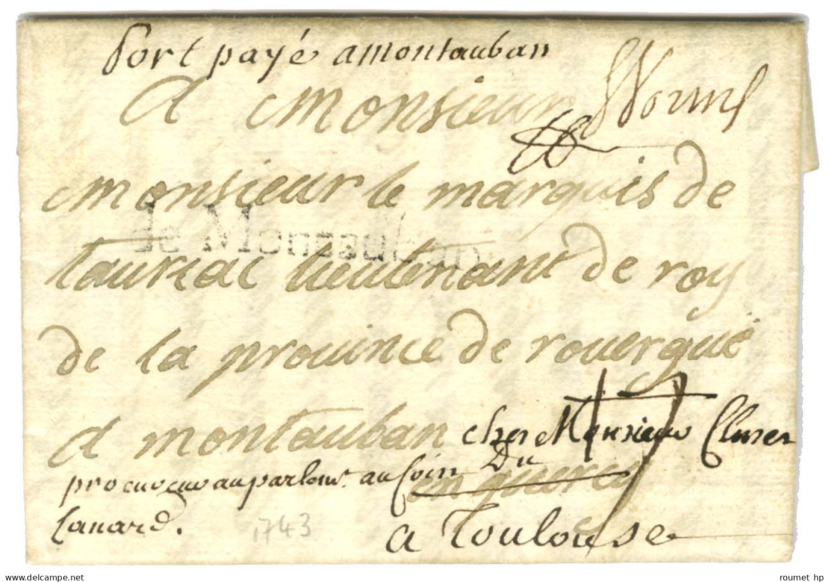 '' Worms '' Sur Lettre Avec Texte Daté '' Oderheim Dans Le Palatinat Ce 12 Mai 1743 '' Pour Montauban Réexpédiée à Toulo - Army Postmarks (before 1900)