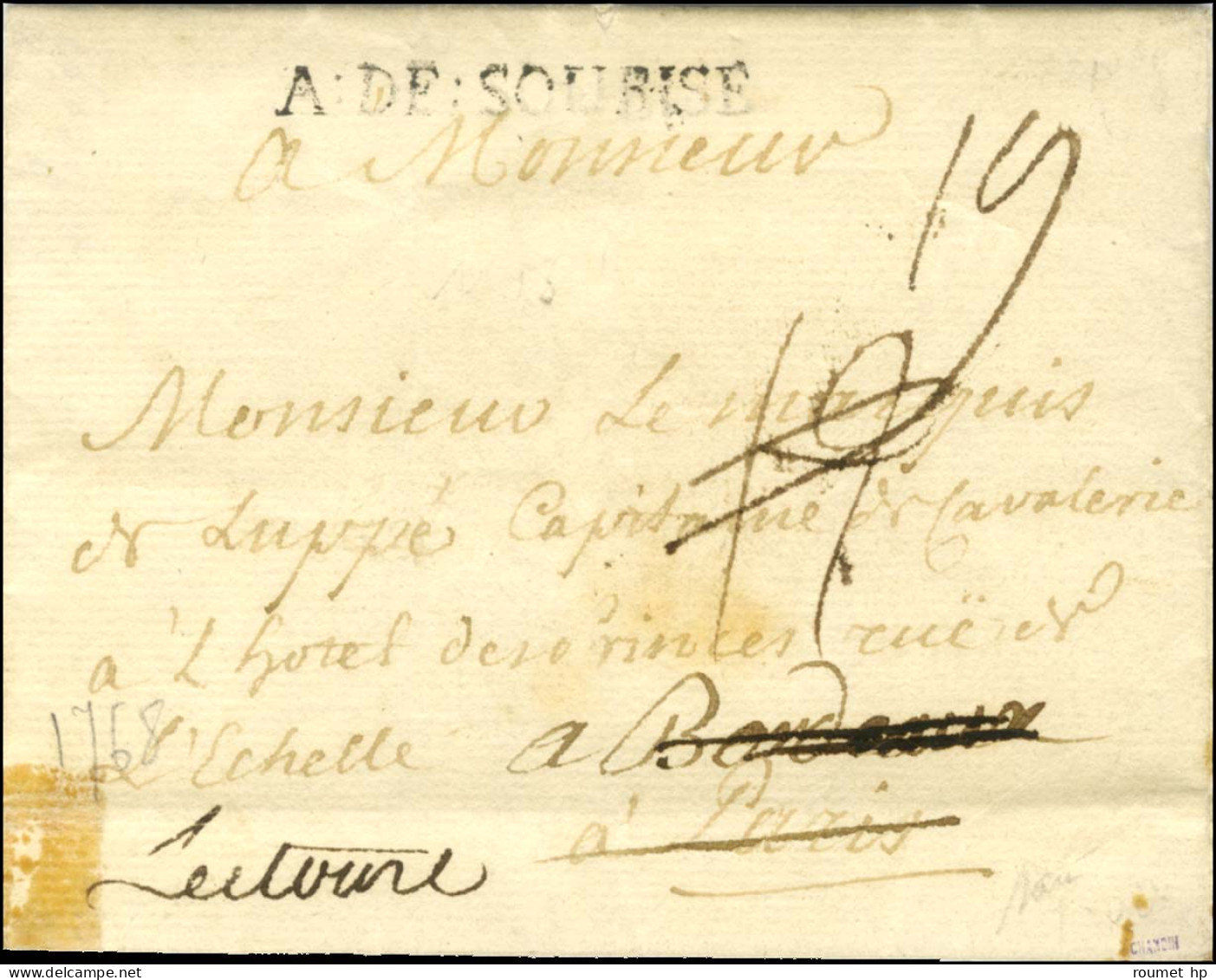 A:DE:SOUBISE (7A N° 47) Sur Lettre Avec Texte Daté '' à Hanau Le 6 Mai 1758 '' Pour Bordeaux Réexpédiée à Lectoure. - TB - Legerstempels (voor 1900)
