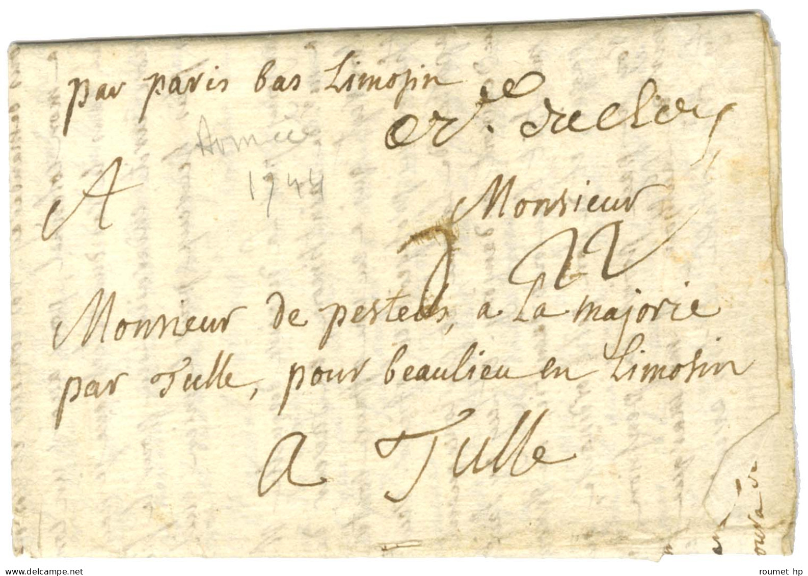 Lettre Avec Texte Daté '' Au Camp De Bibrchat Le 10 Septembre 1744 '' Pour Tulle. - TB. - Legerstempels (voor 1900)