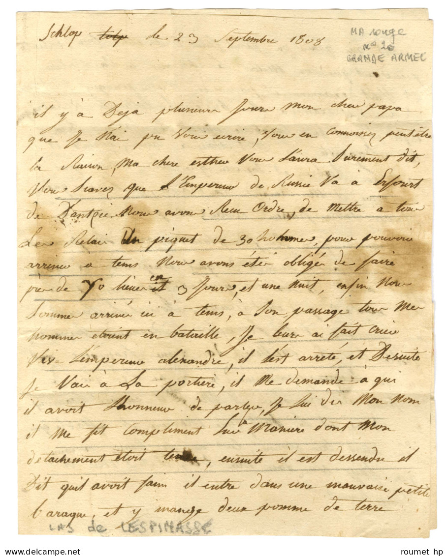 N° 20 / GRANDE-ARMÉE Rouge Sur LAS Lespinasse Avec Superbe Texte Mentionnant L'Empereur De Russie Daté Du 23 Septembre 1 - Sellos De La Armada (antes De 1900)