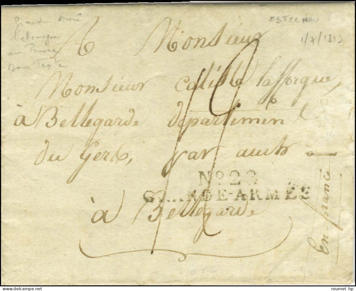 N° 22 / GRANDE-ARMÉE Sur Lettre Avec Très Bon Texte Historique Mentionnant L'Empereur Daté Estenau Le 1 Juillet 1813 Pou - Armeestempel (vor 1900)