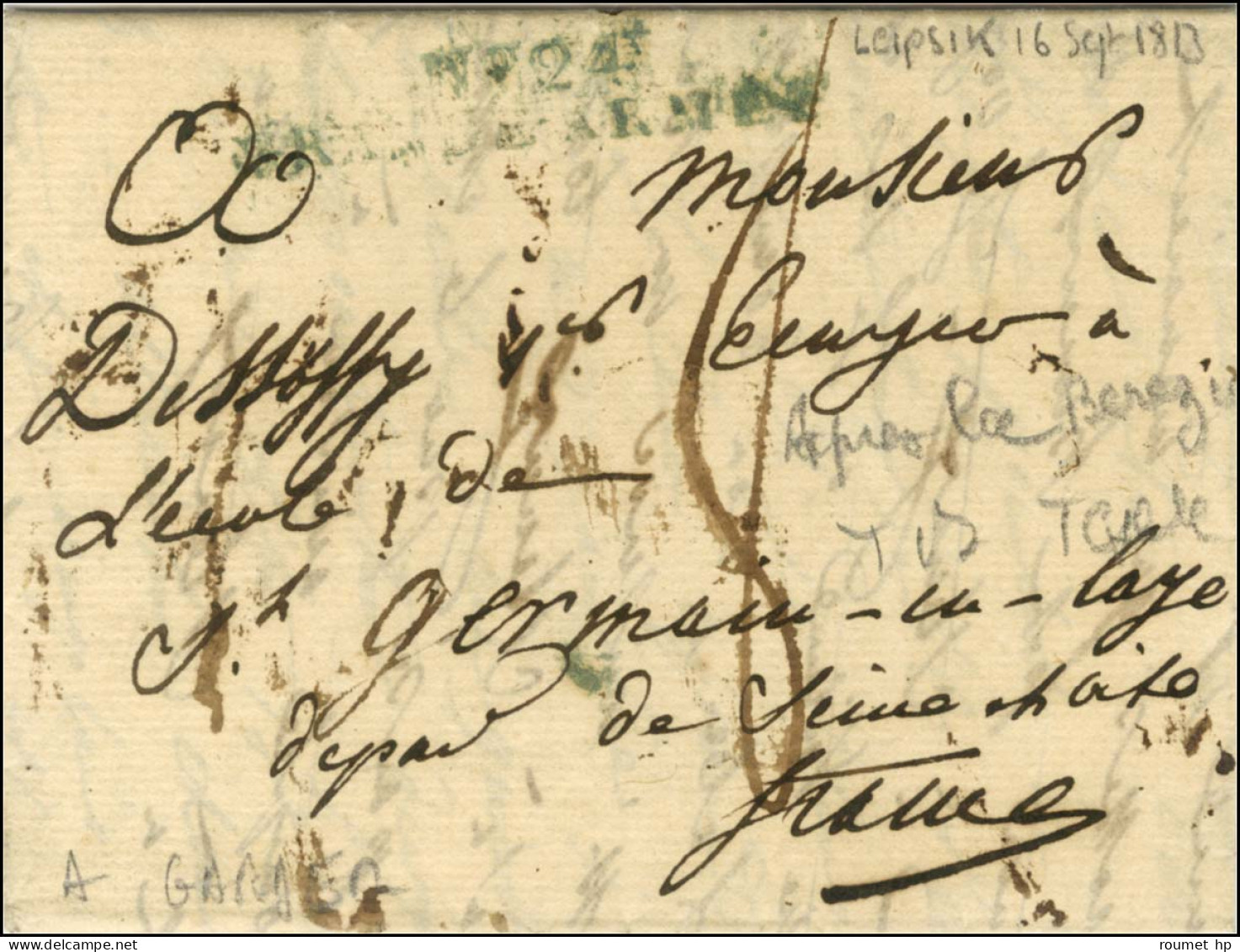 N° 24 / GRANDE-ARMÉE Bleu Sur Lettre Avec Très Bon Texte Sur La Retraite De Russie Daté De Leipzig Le 16 Septembre 1813  - Army Postmarks (before 1900)