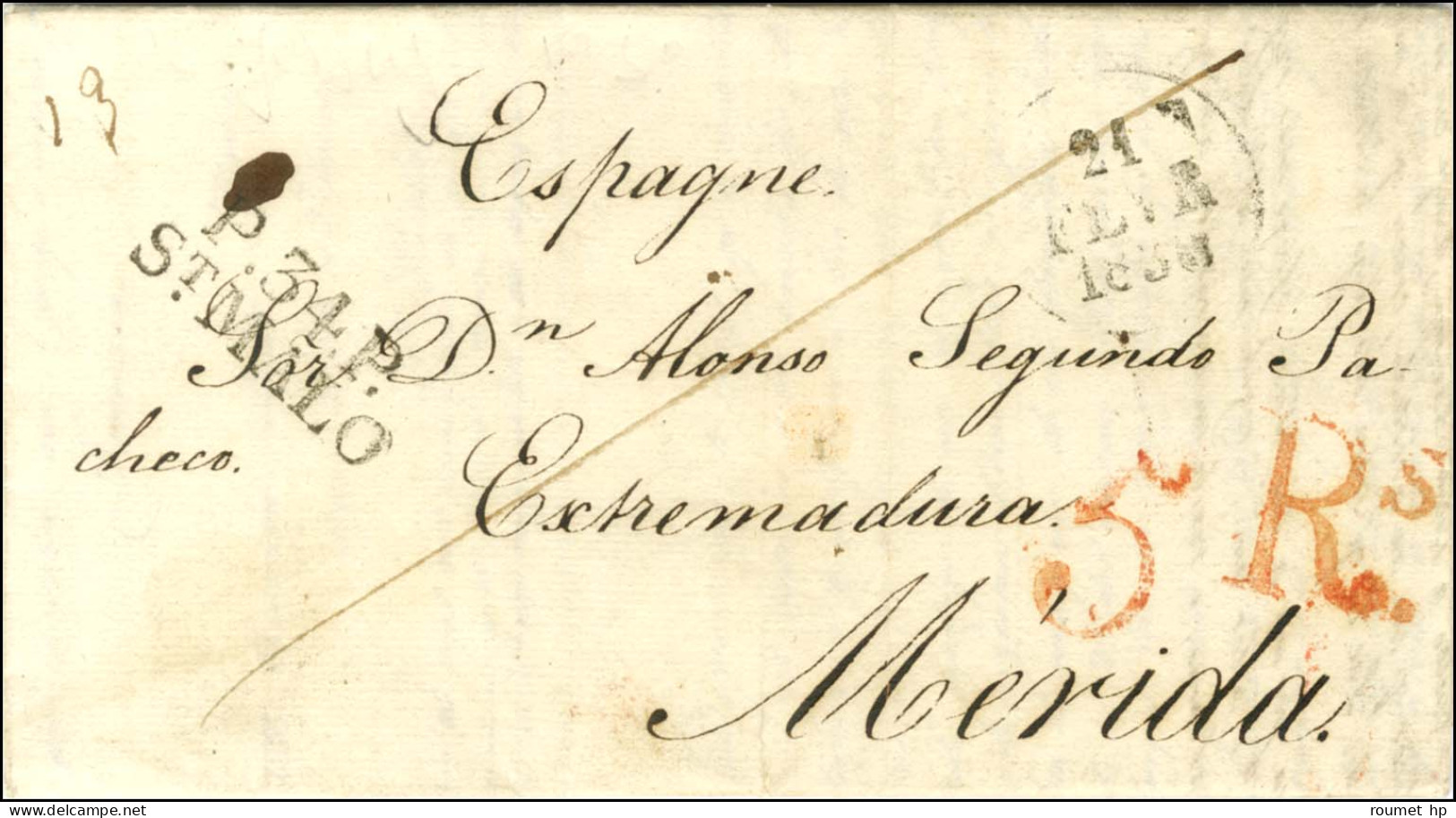 Lettre Avec Texte Daté De Jersey Le 14 Février 1830 Pour Mérida, Au Recto Marque Postale D'entrée P.34.P. / ST MALO Et T - Autres & Non Classés