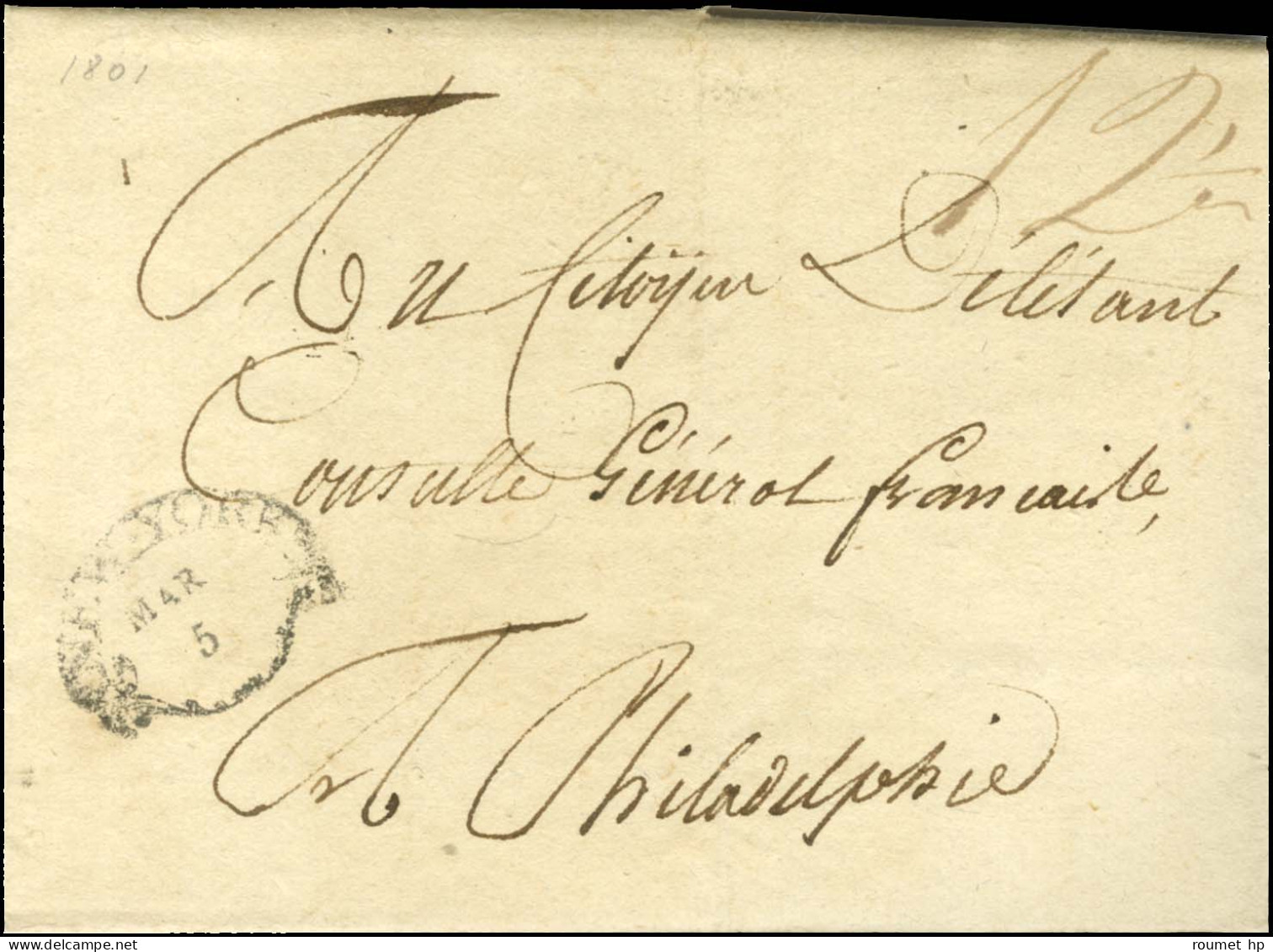 Lettre Avec Très Bon Texte D'un Prisonnier Français à New York Daté De Mars 1801 Pour Le Consul Général De France à Phil - Altri & Non Classificati