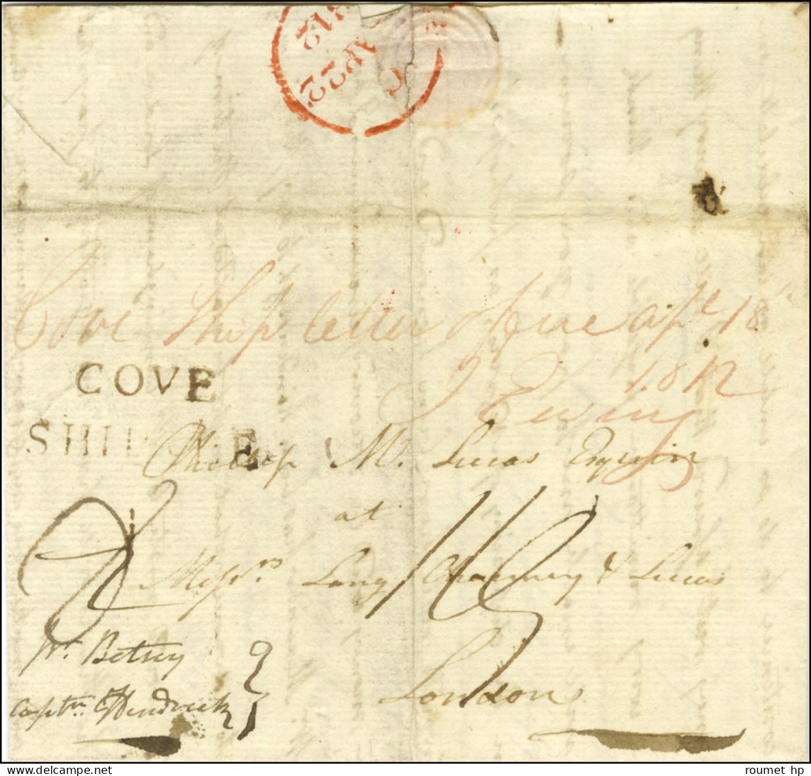 Lettre Avec Très Bon Texte Daté De St Vincent Le 14 Novembre 1811 Pour Londres, Au Recto Marque Postale COVE SHIP LE. -  - Sonstige & Ohne Zuordnung