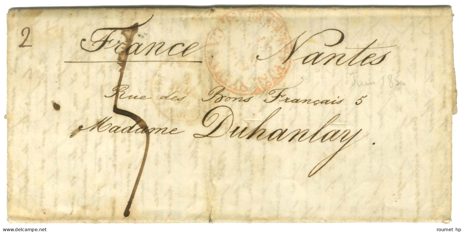 Lettre Avec Long Texte Daté '' à Bord Du Pescatore Devant Ténériffe Le 11 Juin 1850 '' Pour Nantes. - TB / SUP. - Otros & Sin Clasificación