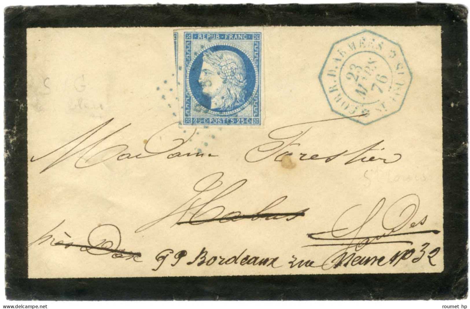 Losange Bleu SNG / CG N° 23 Càd Octo Bleu CORR.D ARMÉES / ST LOUIS Sur Lettre Pour Habas. 1876. - SUP. - R. - Other & Unclassified