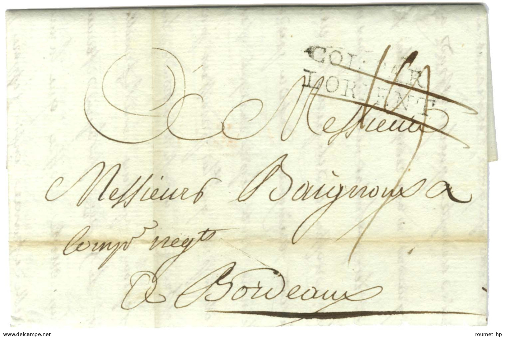 Lettre Avec Très Bon Texte Historique Daté Du Cap Le 30 Mai 1782 Pour Bordeaux. Au Recto, Marque Postale D'entrée COL. P - Marques D'entrées