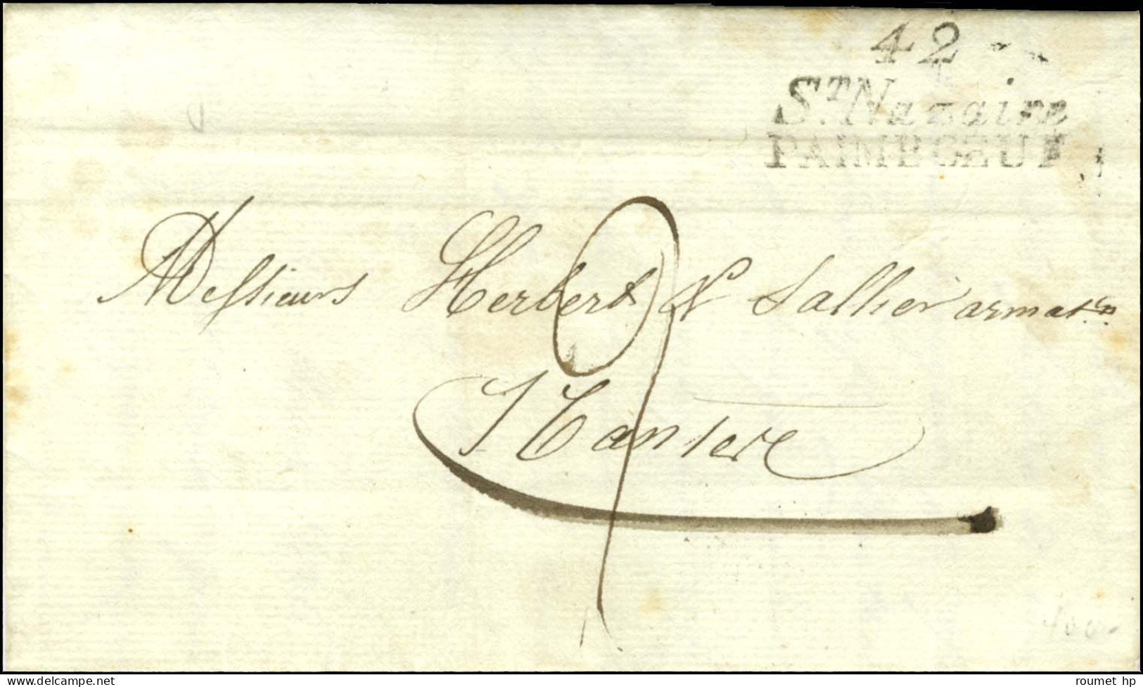 Lettre Avec Texte Daté De Cayenne Le 16 Février 1828 Pour Nantes, Au Recto Marque Postale D'entrée 42 / St Nazaire / PAI - Marques D'entrées