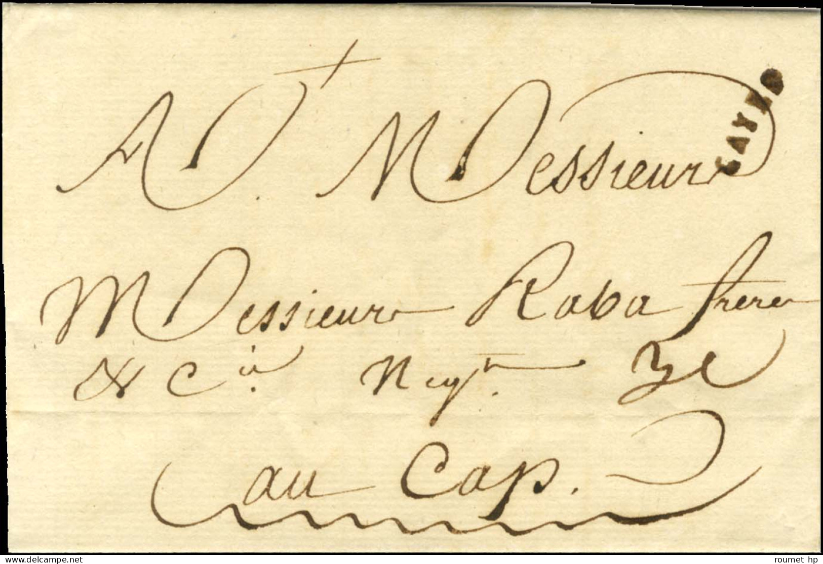 CAYES (Jamet N° 3) Sur Lettre Avec Texte Daté Du 20 Avril 1780 Pour Le Cap. - SUP. - R. - Autres & Non Classés