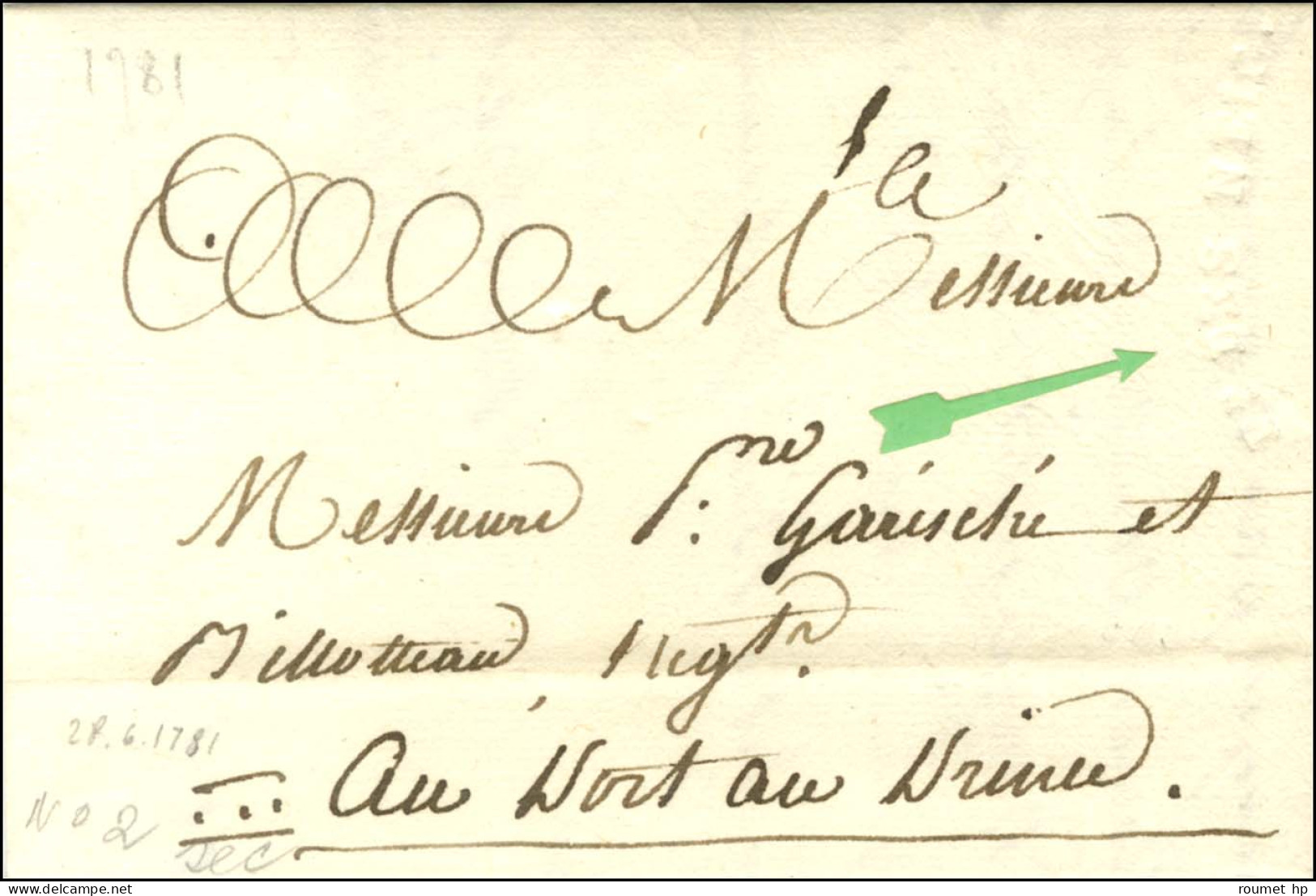 FD DES NEIG à Sec (Jamet N° 2) Sur Lettre Avec Texte Daté Du 28 Juin 1781 Pour Port Au Prince. - TB / SUP. - R. - Otros & Sin Clasificación