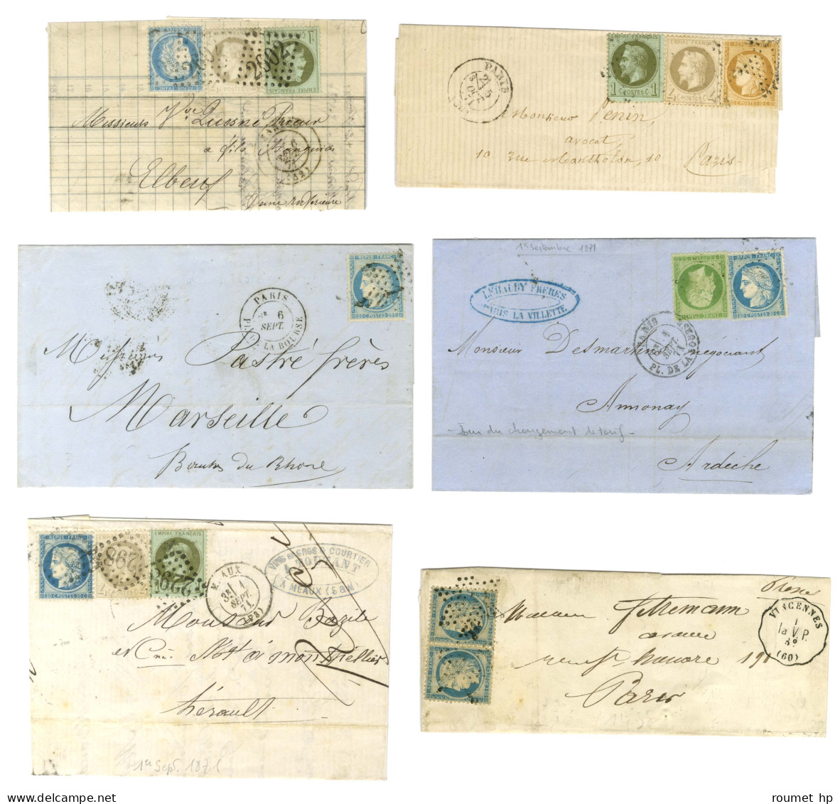 Lot De 19 Lettres Avec Affranchissements Composés De Septembre 1871 + 1 Lettre De La Commune De Paris. - Collections