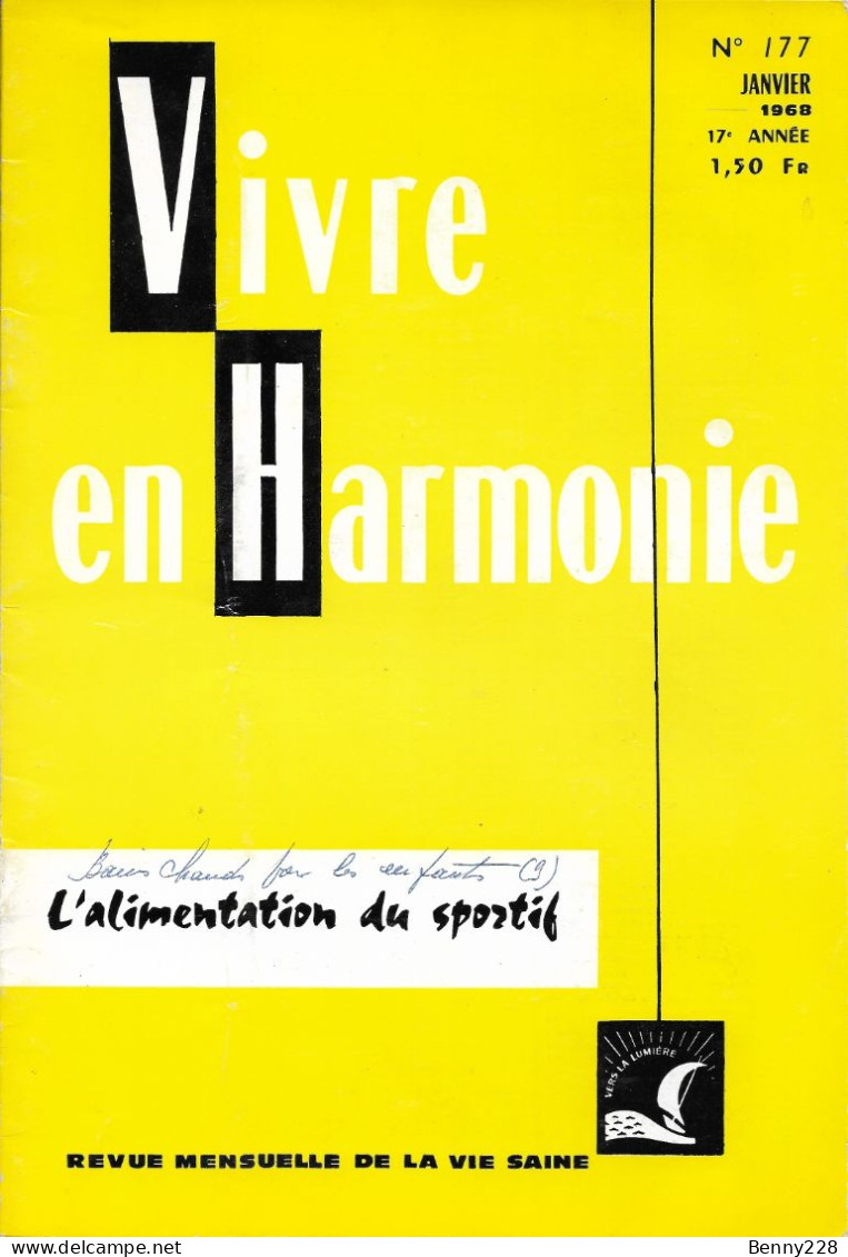 VIVRE En HARMONIE - L'ALIMENTATION DU SPORTIF - Mensuel De Janvier 1968 - Medicina & Salud