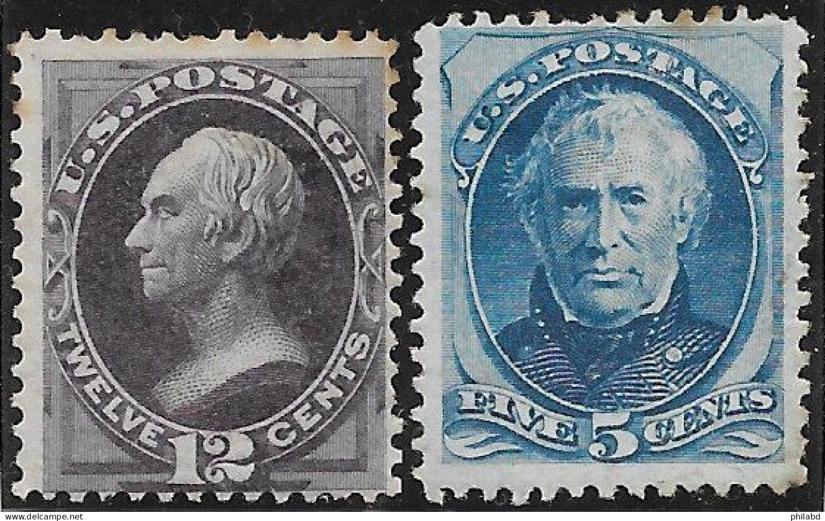 Etats-Unis D'Amérique N°56 12c Violet-noir & N°59 5c Bleu 1870-75 * - Unused Stamps