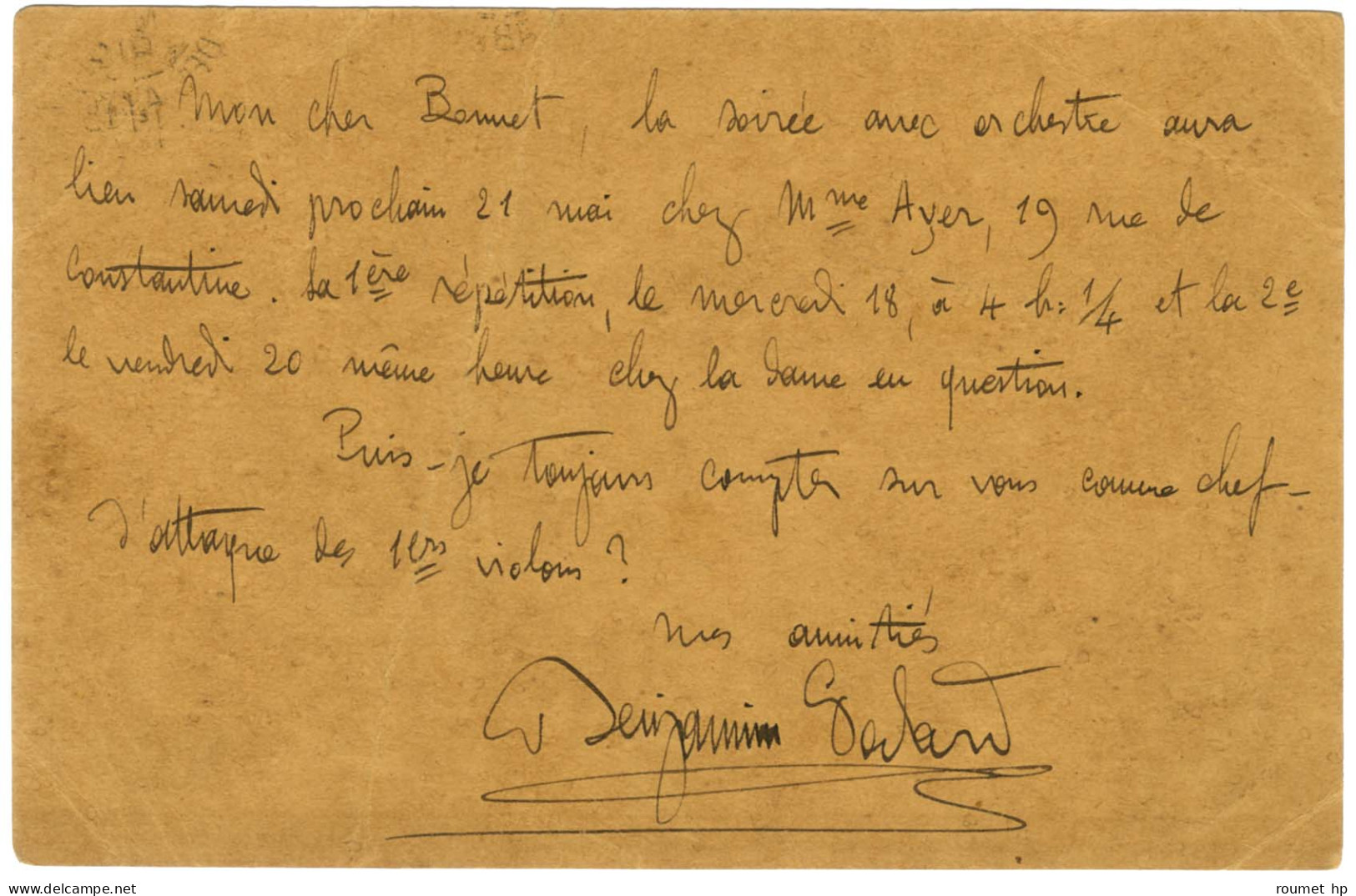 GODARD Benjamin (1849-1895), Compositeur. - Andere & Zonder Classificatie