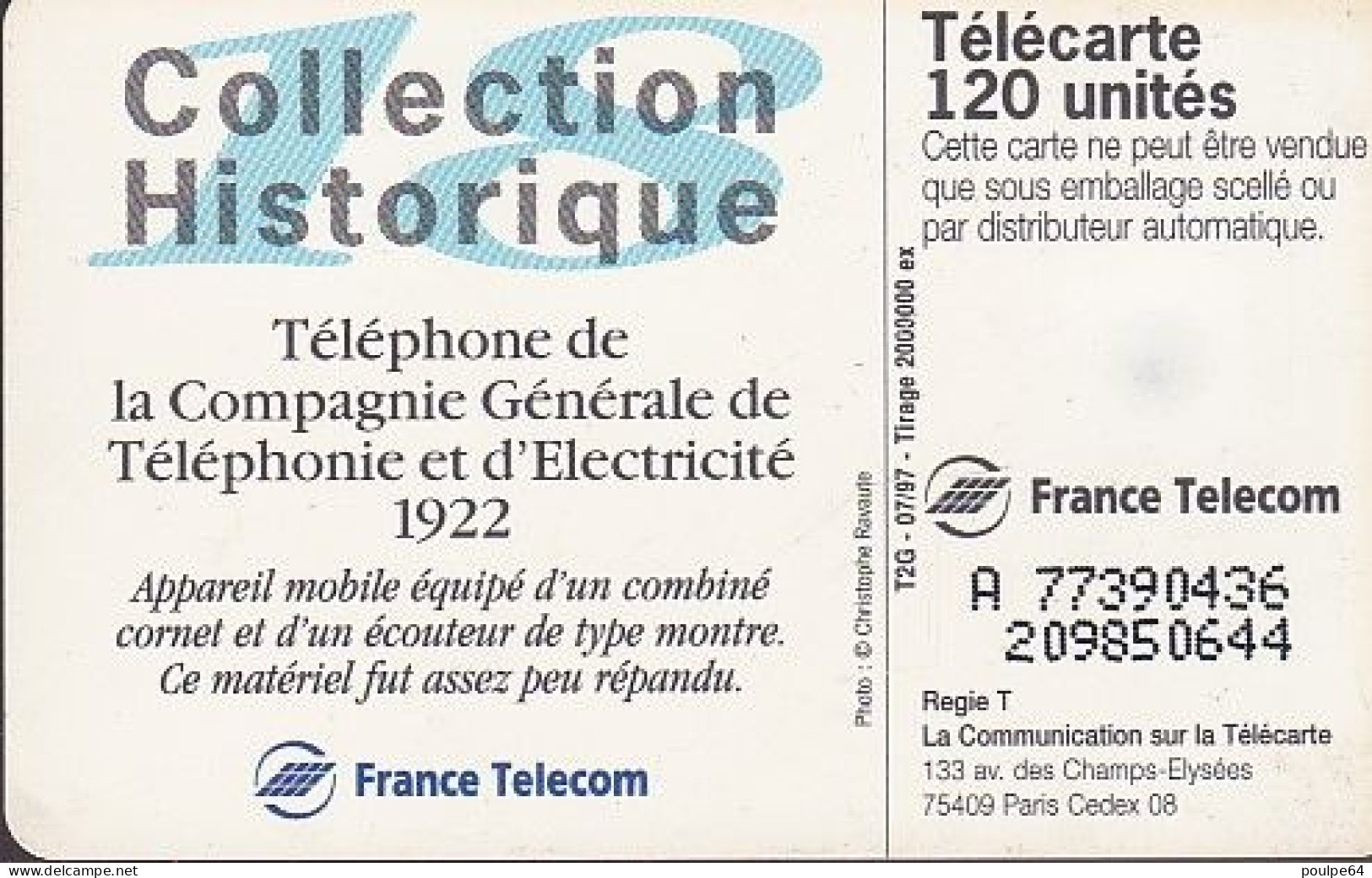 F767  07/1997 - C.G.T.E. 1922 - 120 SO3 - (verso N° Deux Lignes - 2ème Ligne Vers La Droite) - 1997