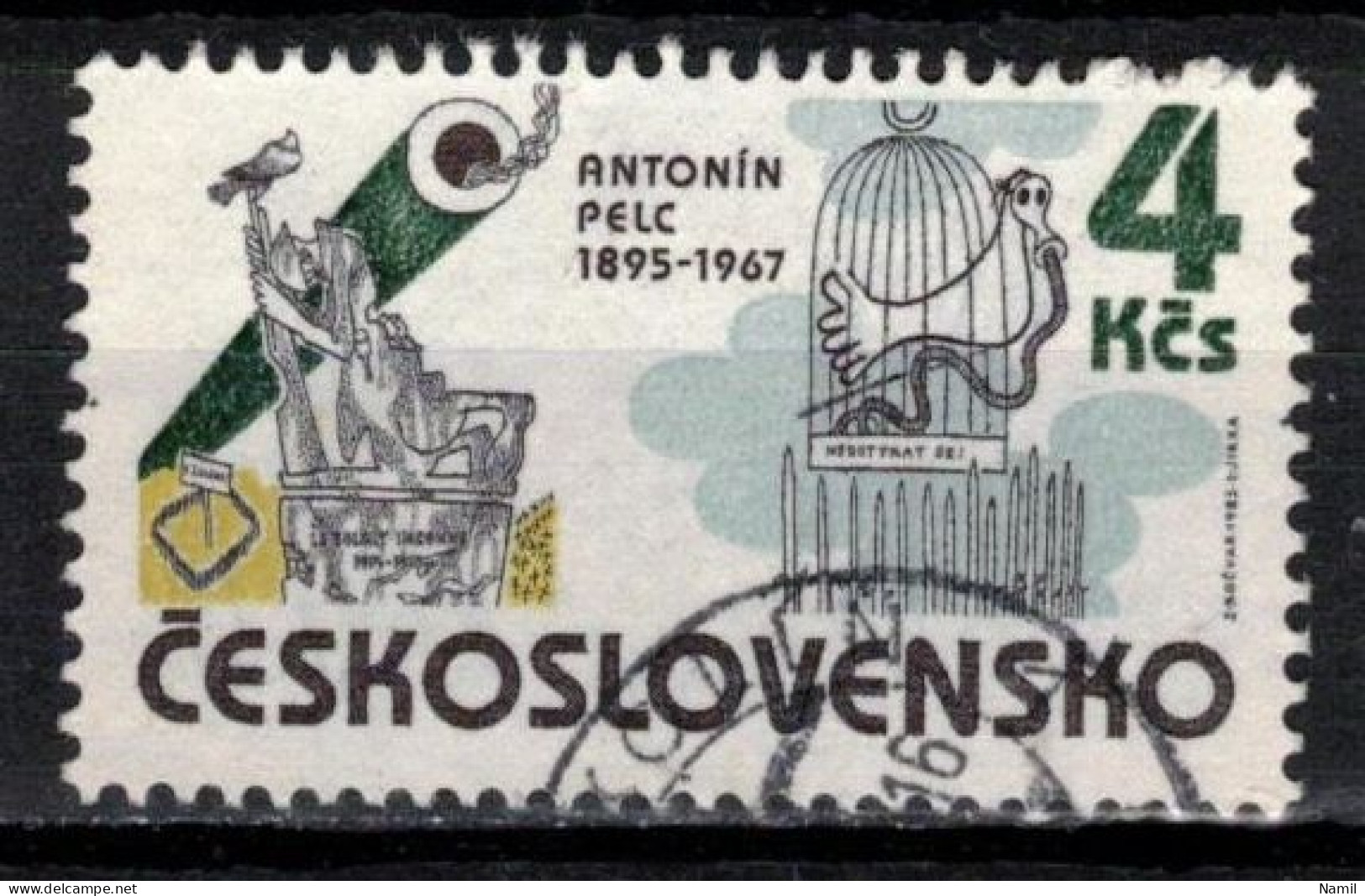 Tchécoslovaquie 1985 Mi 2821 (Yv 2636), Obliteré, Varieté Position 5/1 - Abarten Und Kuriositäten