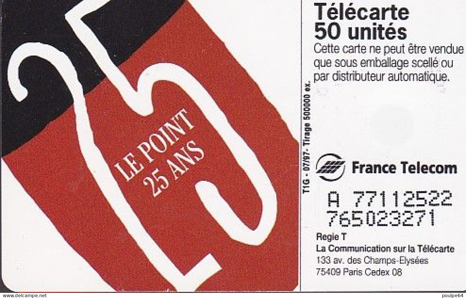 F768  07/1997 - LE POINT - 50 SO3  -  - (verso N° Deux Lignes - 2ème Ligne Vers La Gauche Sous Le A) - 1997