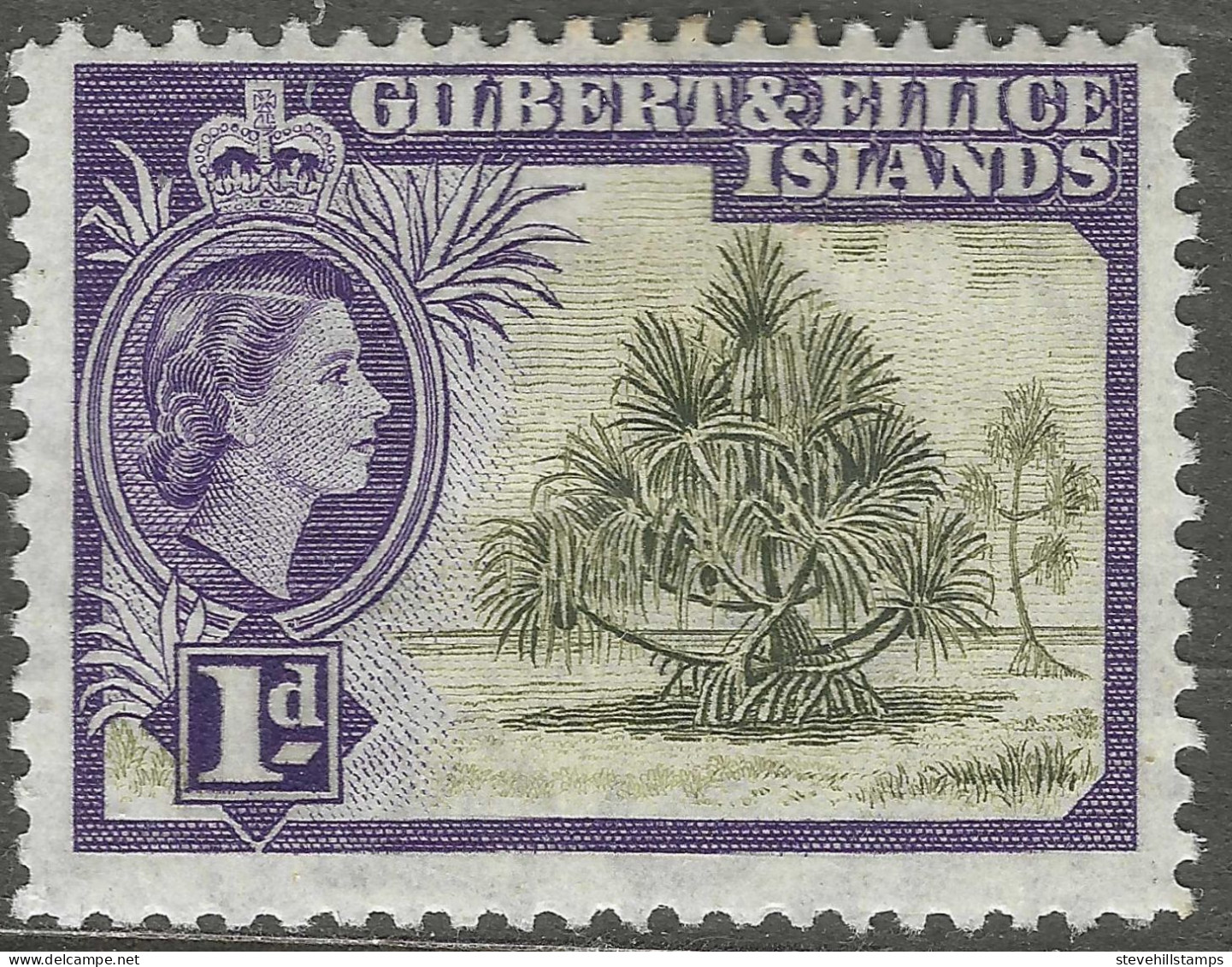 Gilbert And Ellis Islands. 1956-62 QEII. 1d MH. SG 65 - Gilbert & Ellice Islands (...-1979)