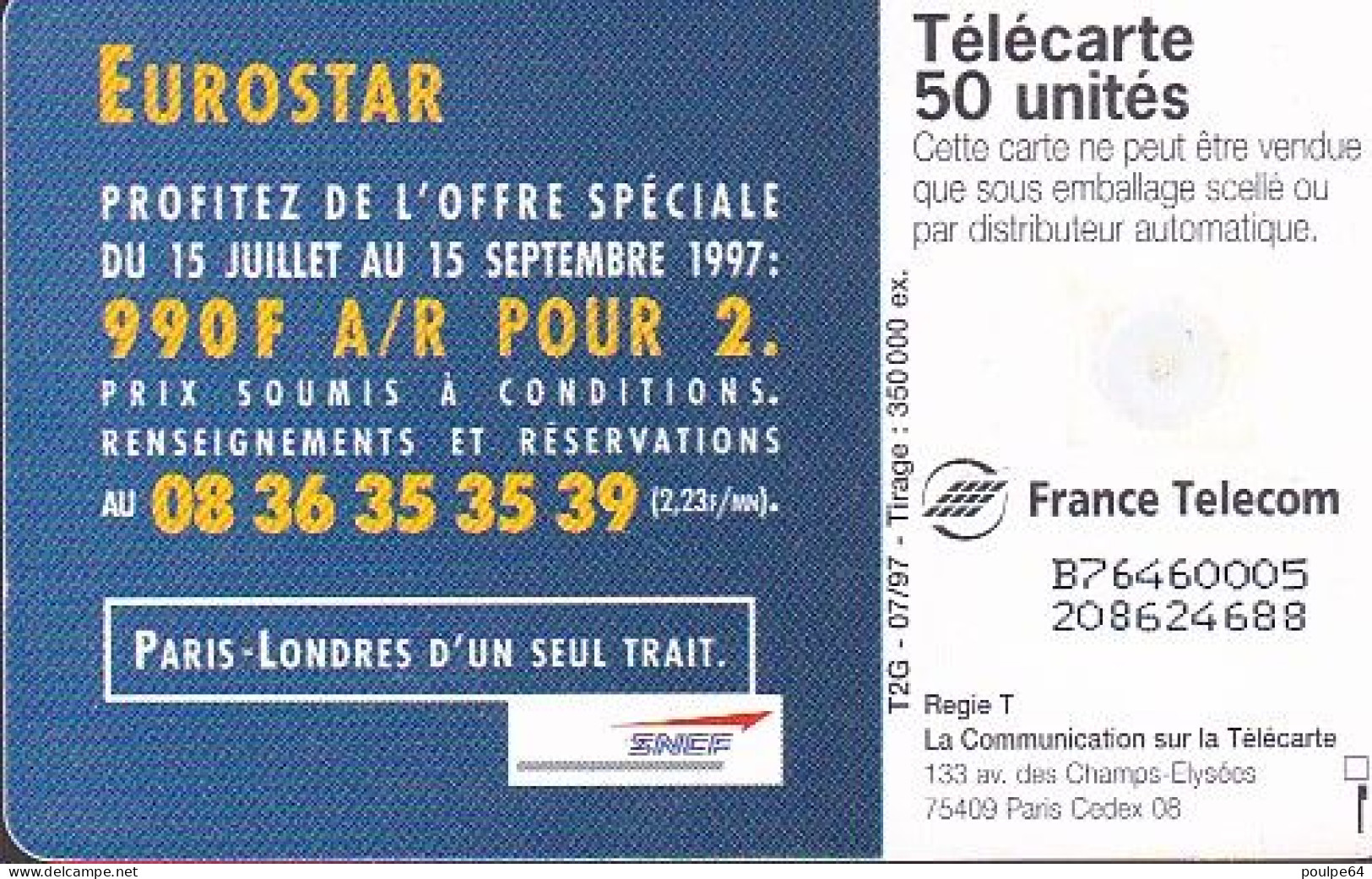 F771  07/1997 - EUROSTAR " Hello "  - 50 GEM2 - 1997