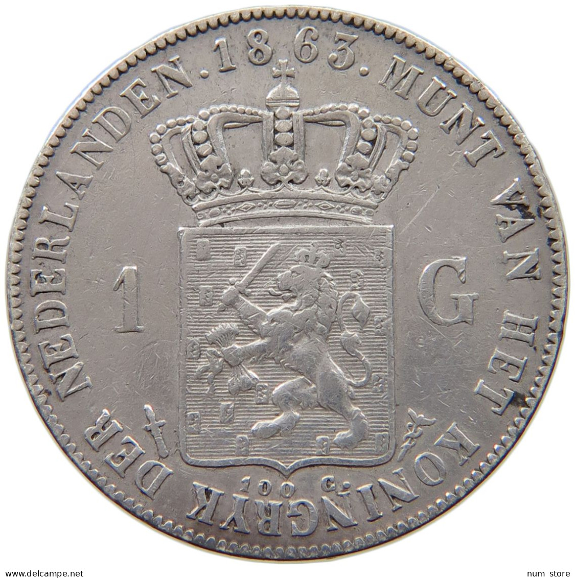 NETHERLANDS GULDEN 1863 WILHELM III. 1849-1890. #MA 011386 - 1849-1890 : Willem III