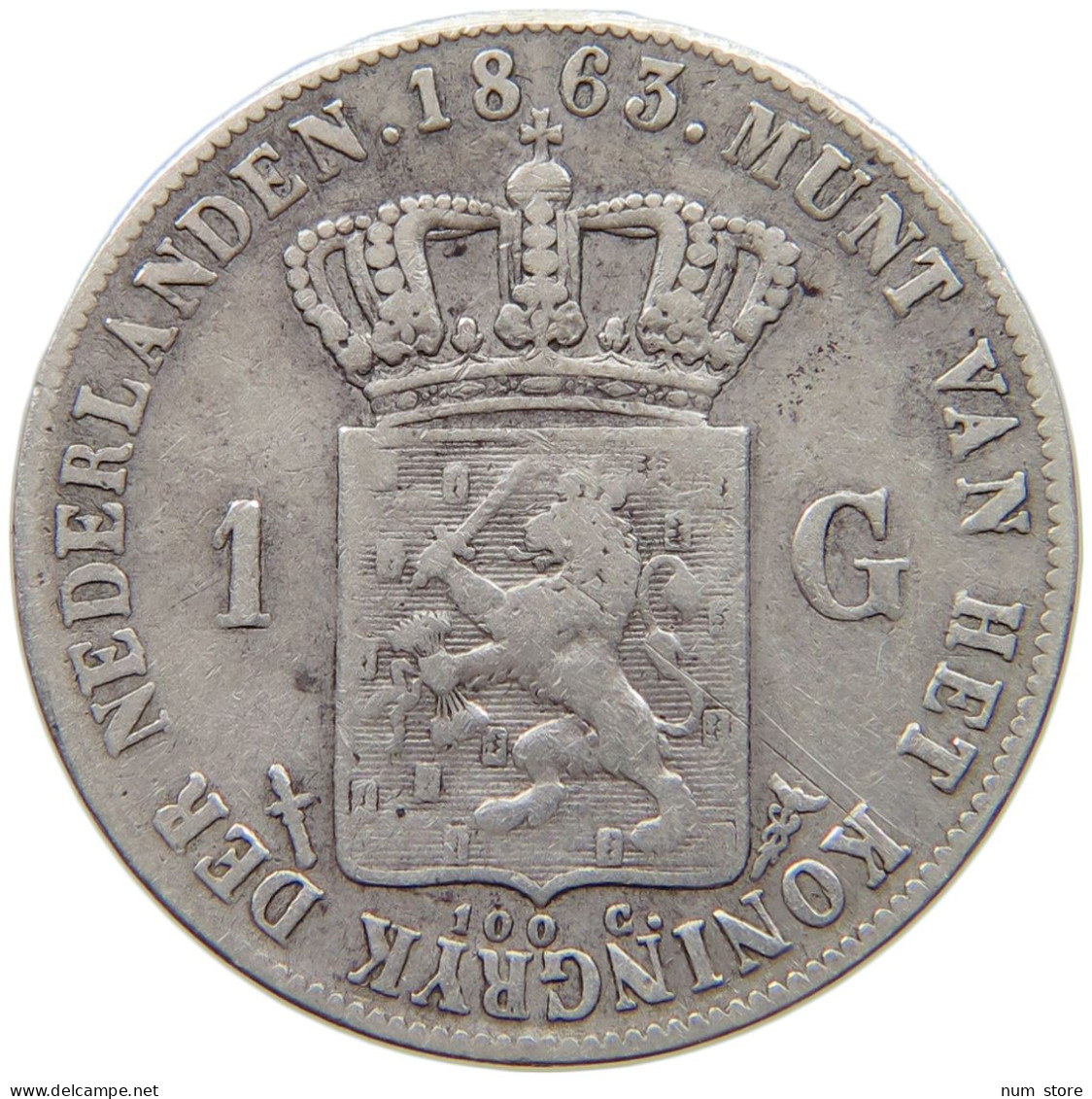 NETHERLANDS GULDEN 1863 WILHELM III. #MA 009014 - 1849-1890: Willem III.