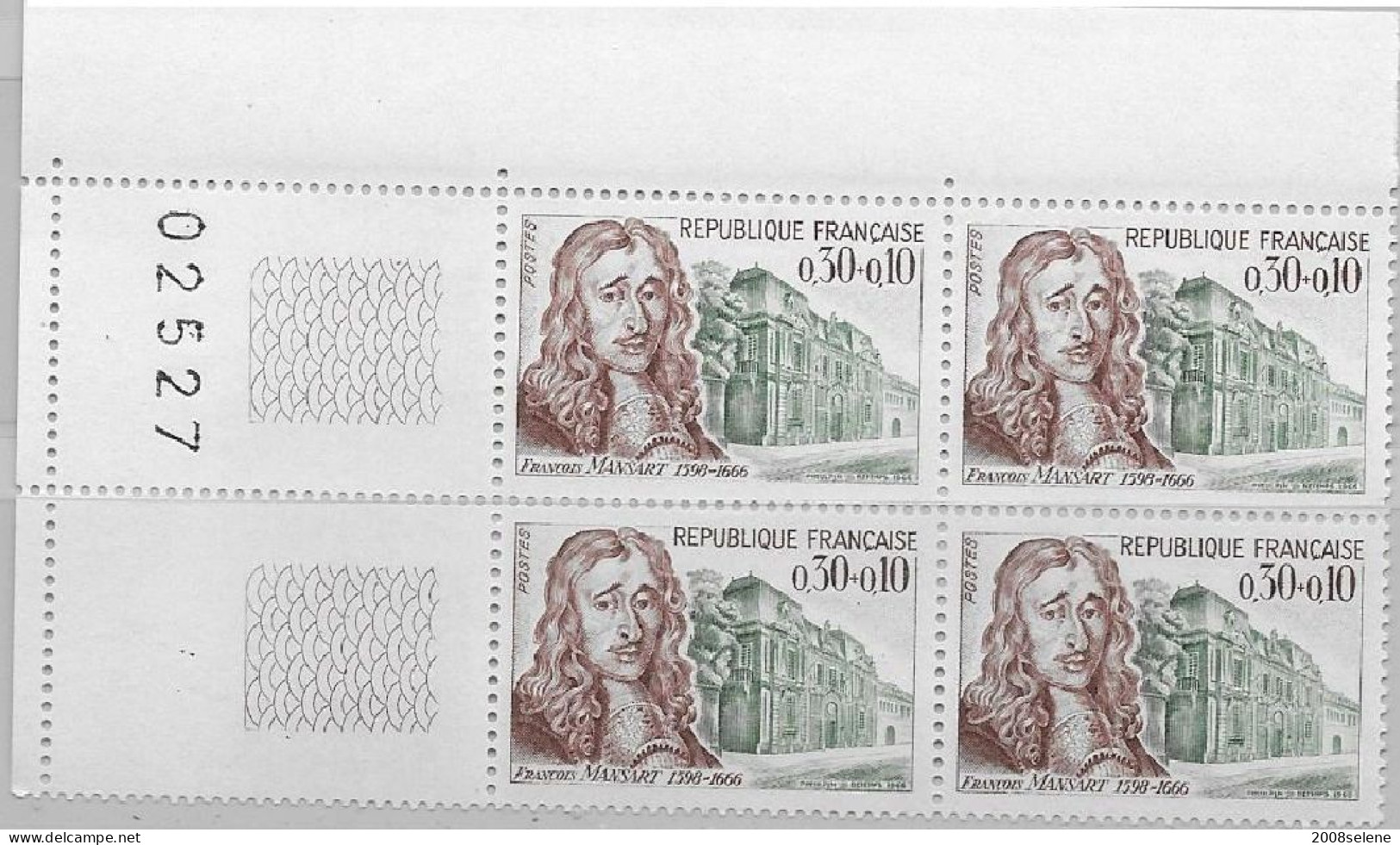 1966 Bloc De 4 Coin Numéroté Mansart   Neuf ** N°1471 - 1960-1969