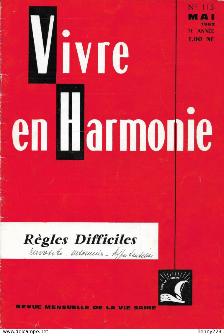 VIVRE En HARMONIE - REGLES DIFFICILES - Mensuel De Mai 1962 - Geneeskunde & Gezondheid