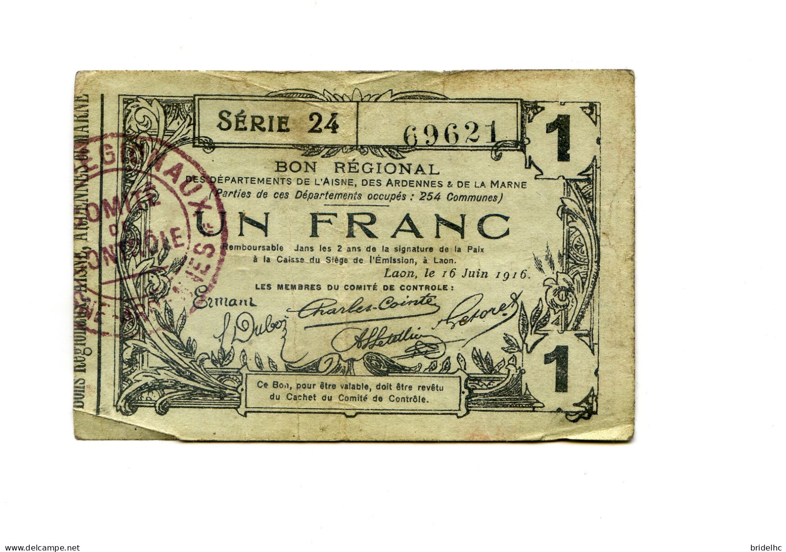 1 Franc Bon Régional  Aisne Ardennes Marne - Notgeld
