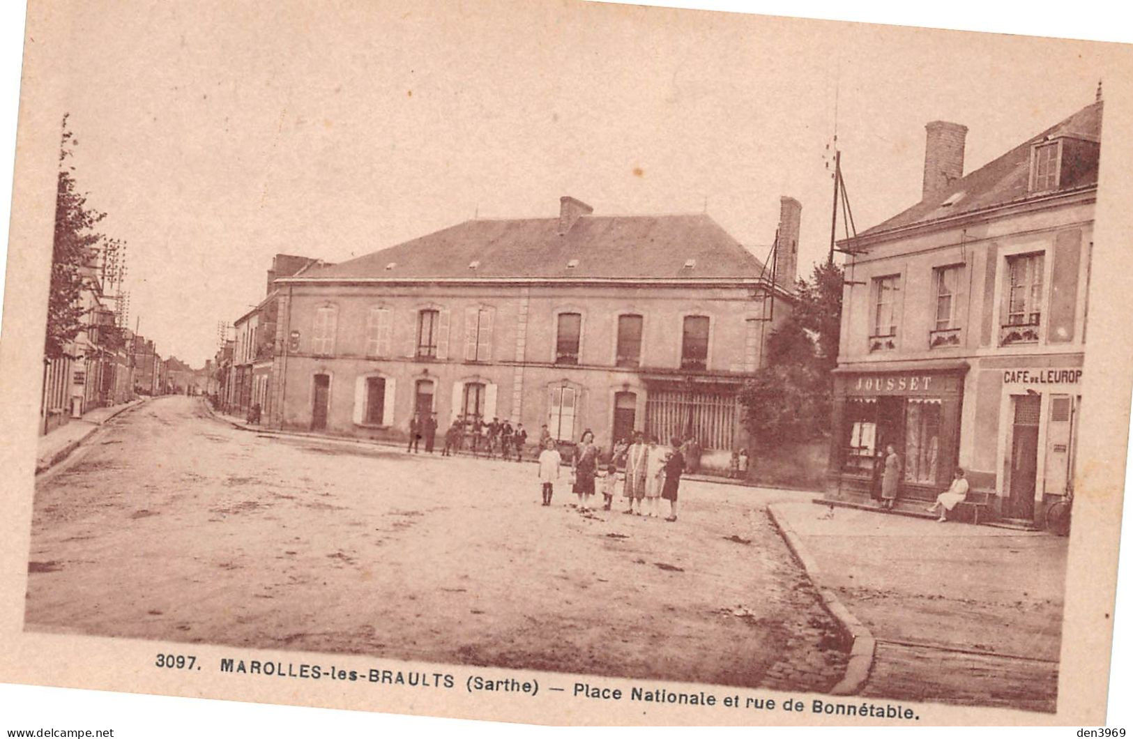 MAROLLES-les-BRAULTS (Sarthe) - Place Nationale Et Rue De Bonnétable - Café De L'Europe, Jousset - Voyagé 1948 (2 Scans) - Marolles-les-Braults