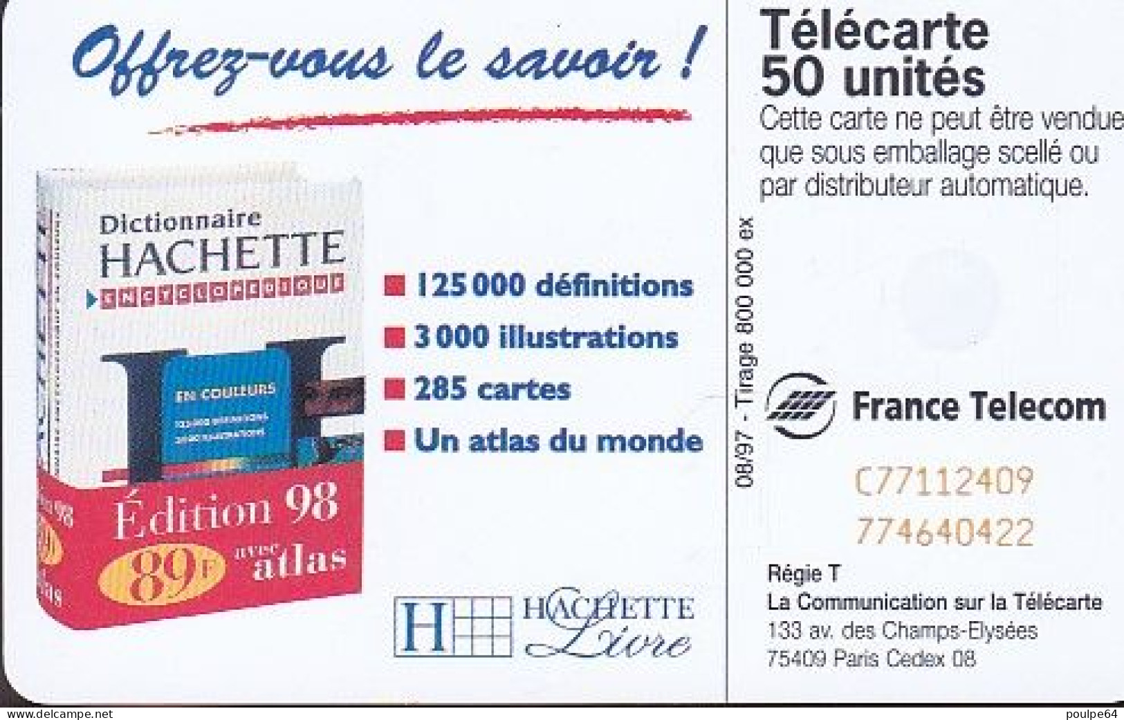 F774  08/1997 - HACHETTE " Dictionnaire " - 50 SC7 - 1997