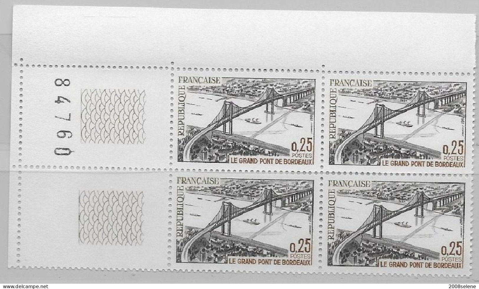 1967 Bloc De 4 Coin Numéroté Pont De Bordeaux Neuf **N°1524 - 1960-1969