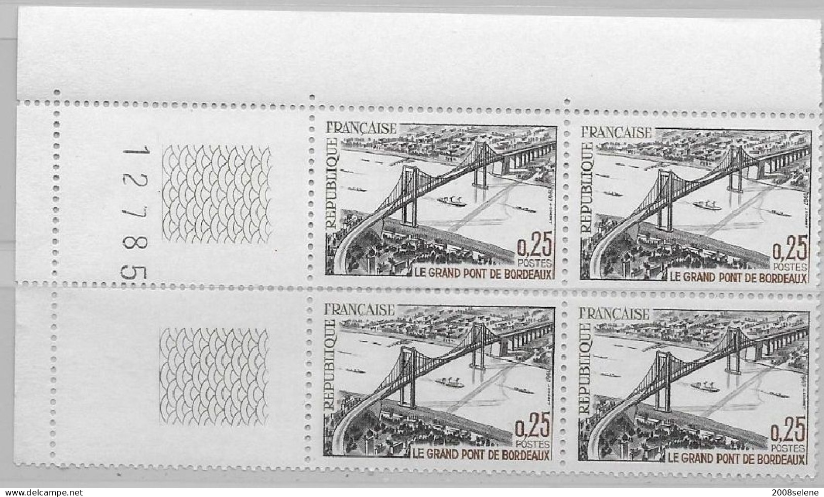 1967 Bloc De 4 Coin Numéroté Pont De Bordeaux Neuf ** N°1524 - 1960-1969