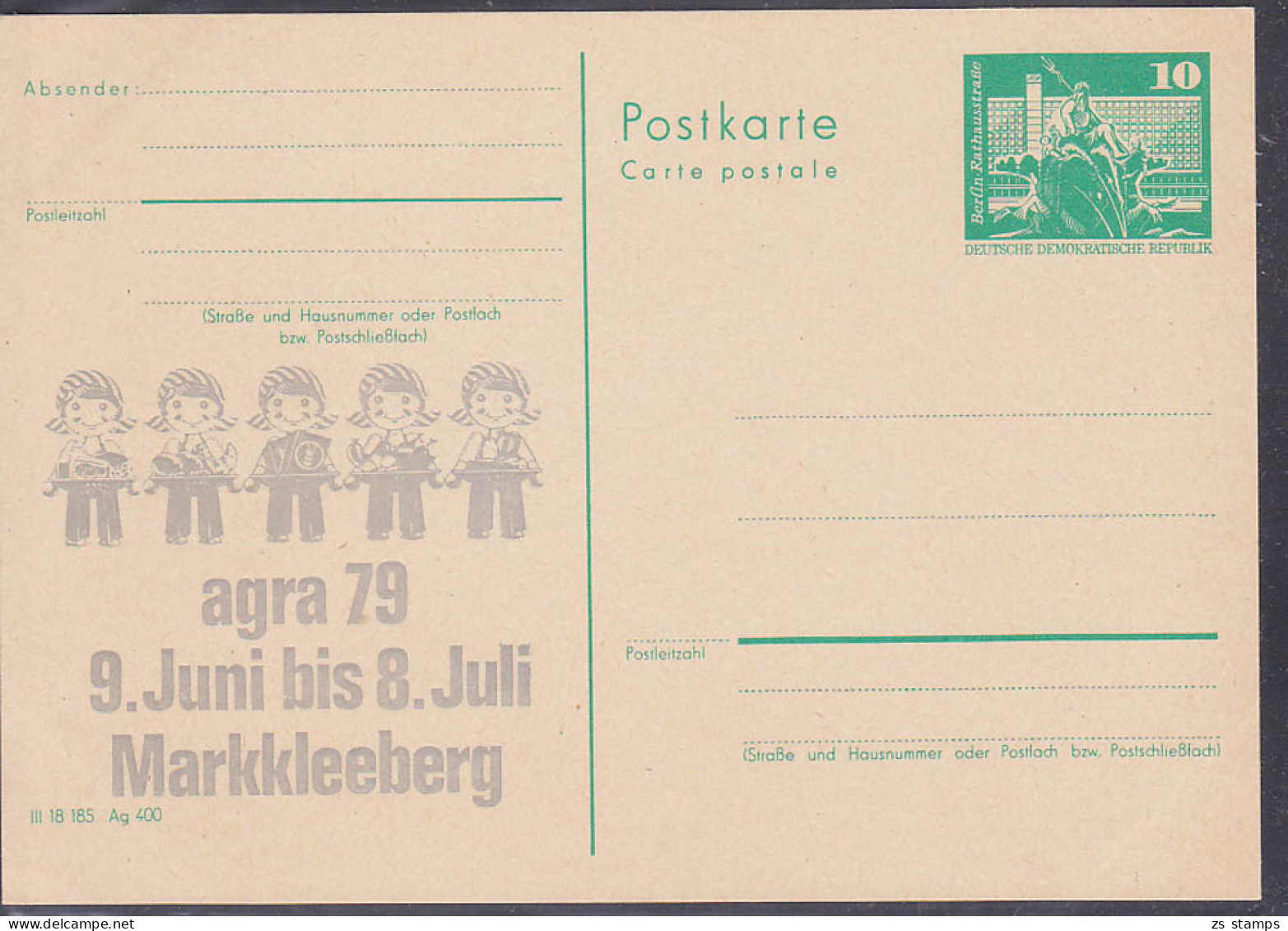 GA Mit Privatem Zudruck Agra 79 Markkleeberg, Abb. Fünf Kinder - Privatpostkarten - Ungebraucht