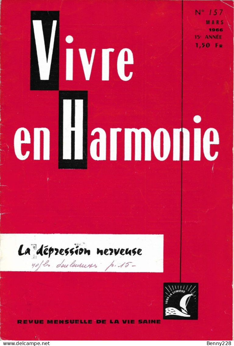VIVRE En HARMONIE - LA DEPRESSION NERVEUSE - Mensuel De Mars 1966 - Medicina & Salute
