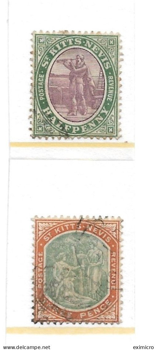 ST. KITTS - NEVIS 1903 WATERMARK CROWN CA ½d, 3d, SG 1, 5 FINE USED Cat £30+ - St.Christopher-Nevis & Anguilla (...-1980)