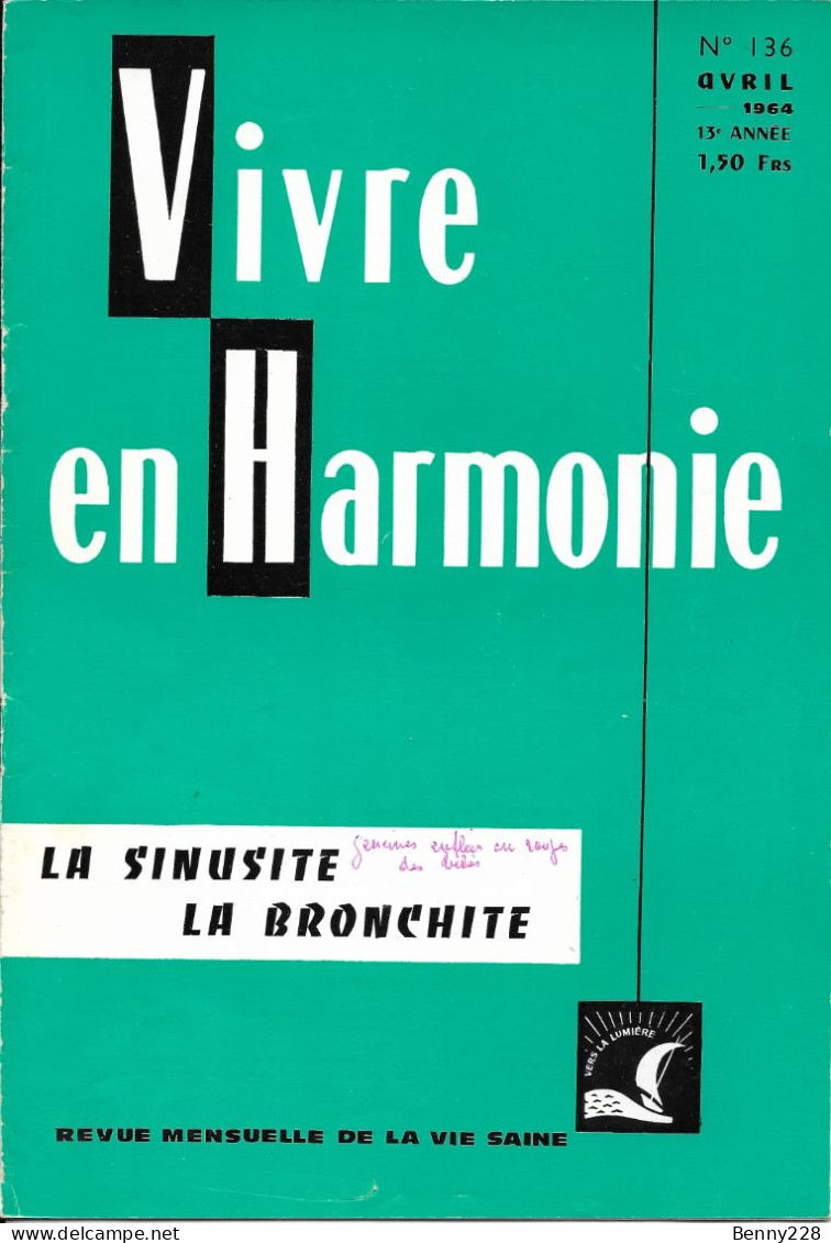 VIVRE En HARMONIE - LA SINUSITE - LA BRONCHITE - Mensuel D'Avril 1964 - Medicine & Health
