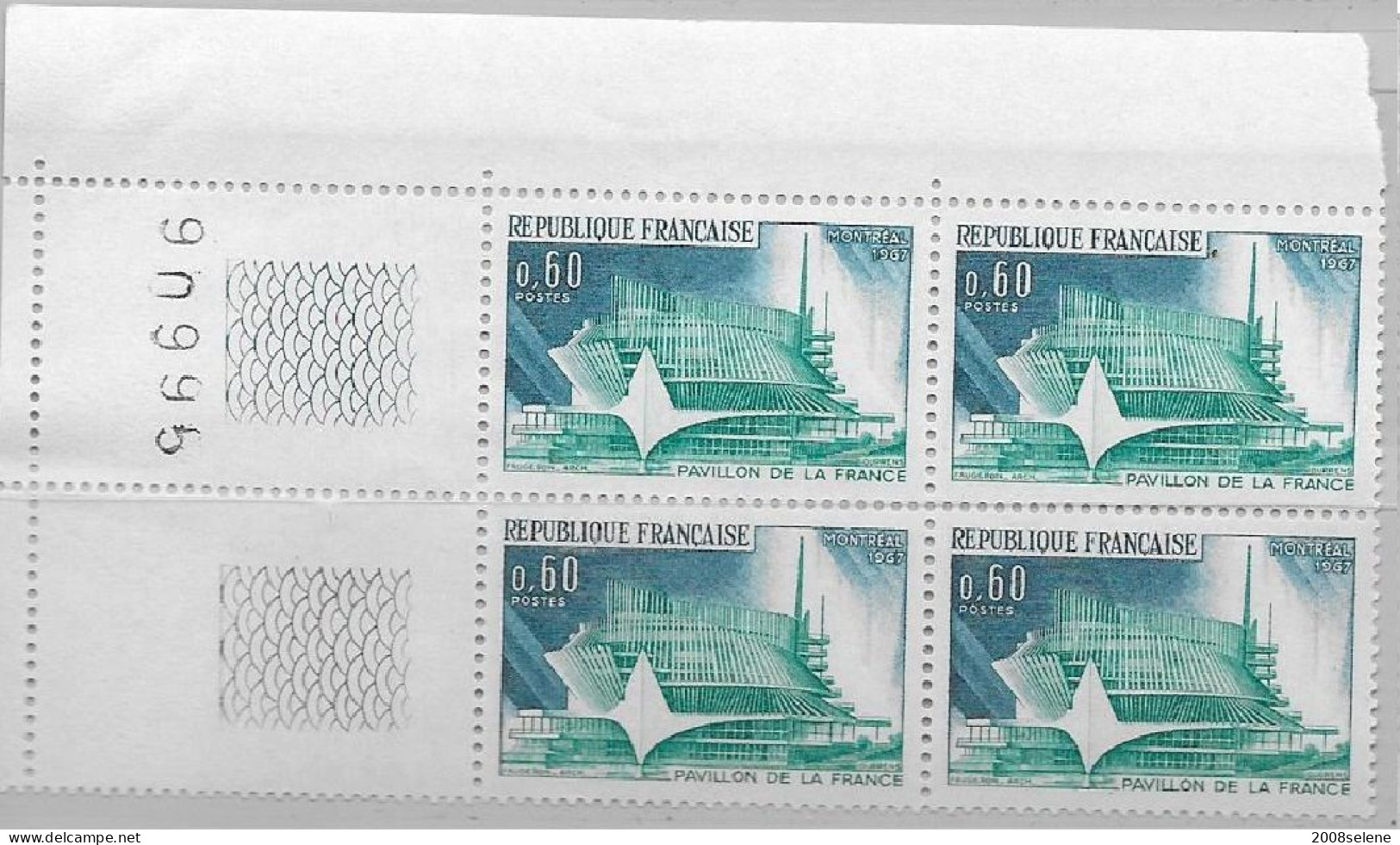 1967 Bloc De 4 Coin Numéroté Pavillon Français  Neuf ** N°1519 - 1960-1969