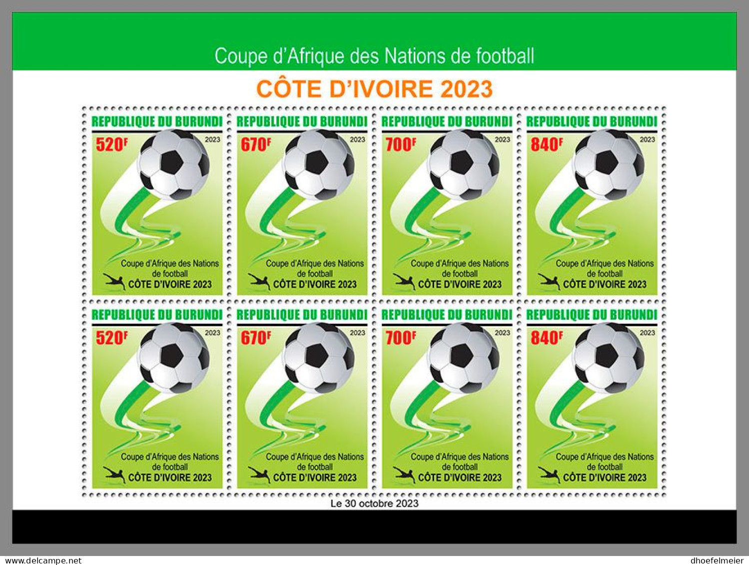 BURUNDI 2023 MNH Ivory Coast 2023 Africa Cup Of Nations Fußball M/S – OFFICIAL ISSUE – DHQ2346 - Coupe D'Afrique Des Nations