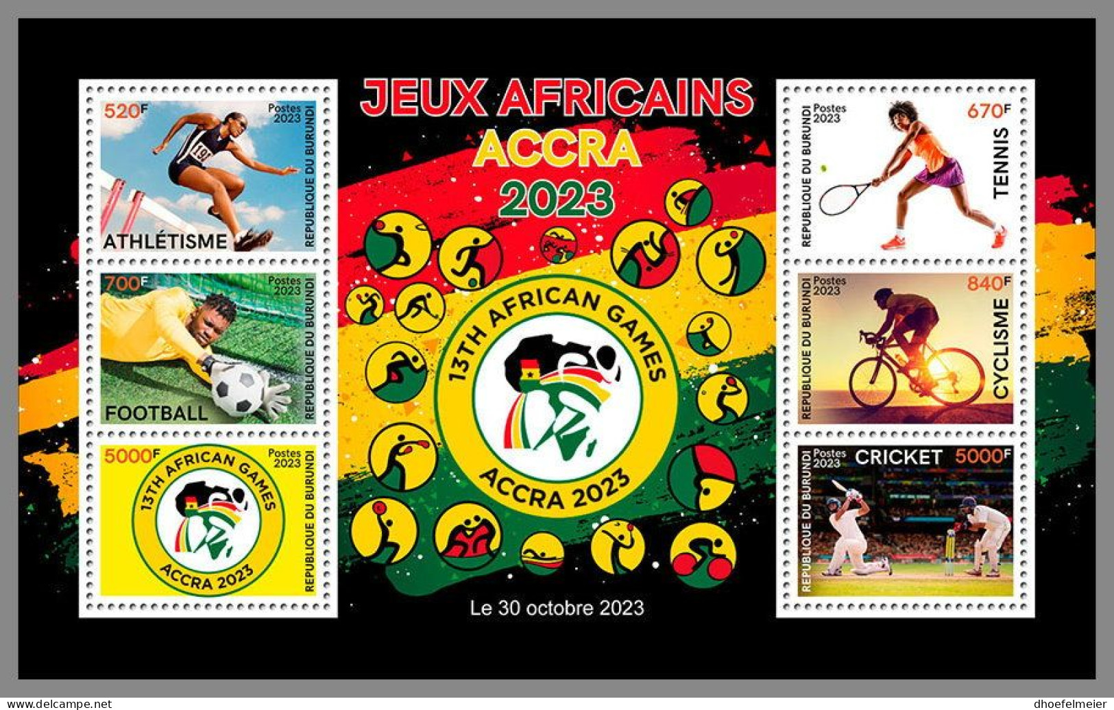 BURUNDI 2023 MNH African Games ACCRA 2023 Soccer Football Fußball M/S – OFFICIAL ISSUE – DHQ2346 - Afrika Cup