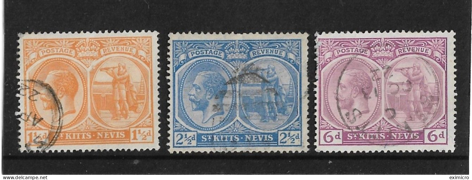 ST. KITTS - NEVIS 1920 - 1922 WATERMARK MULTIPLE CROWN CA 1½d, 2½d, 6d SG 26,28,30 FINE USED Cat £21.75 - St.Christopher-Nevis & Anguilla (...-1980)