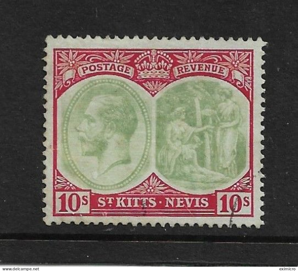 ST. KITTS - NEVIS 1920 - 1922 WATERMARK MULTIPLE CROWN CA 10s SG 35 FINE USED Cat £48 - St.Christopher-Nevis-Anguilla (...-1980)