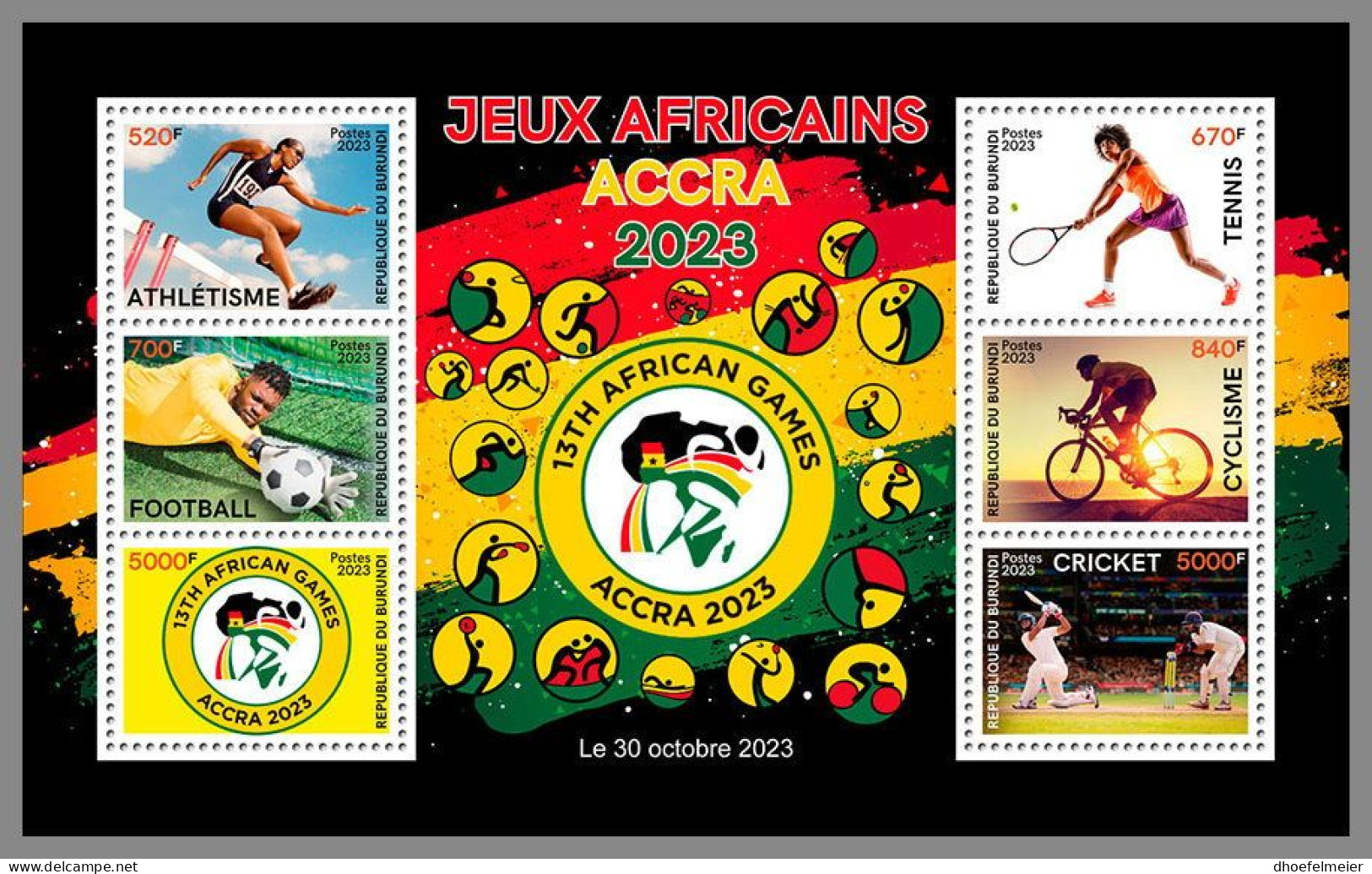 BURUNDI 2023 MNH African Games ACCRA 2023 Cricket M/S – IMPERFORATED – DHQ2346 - Cricket